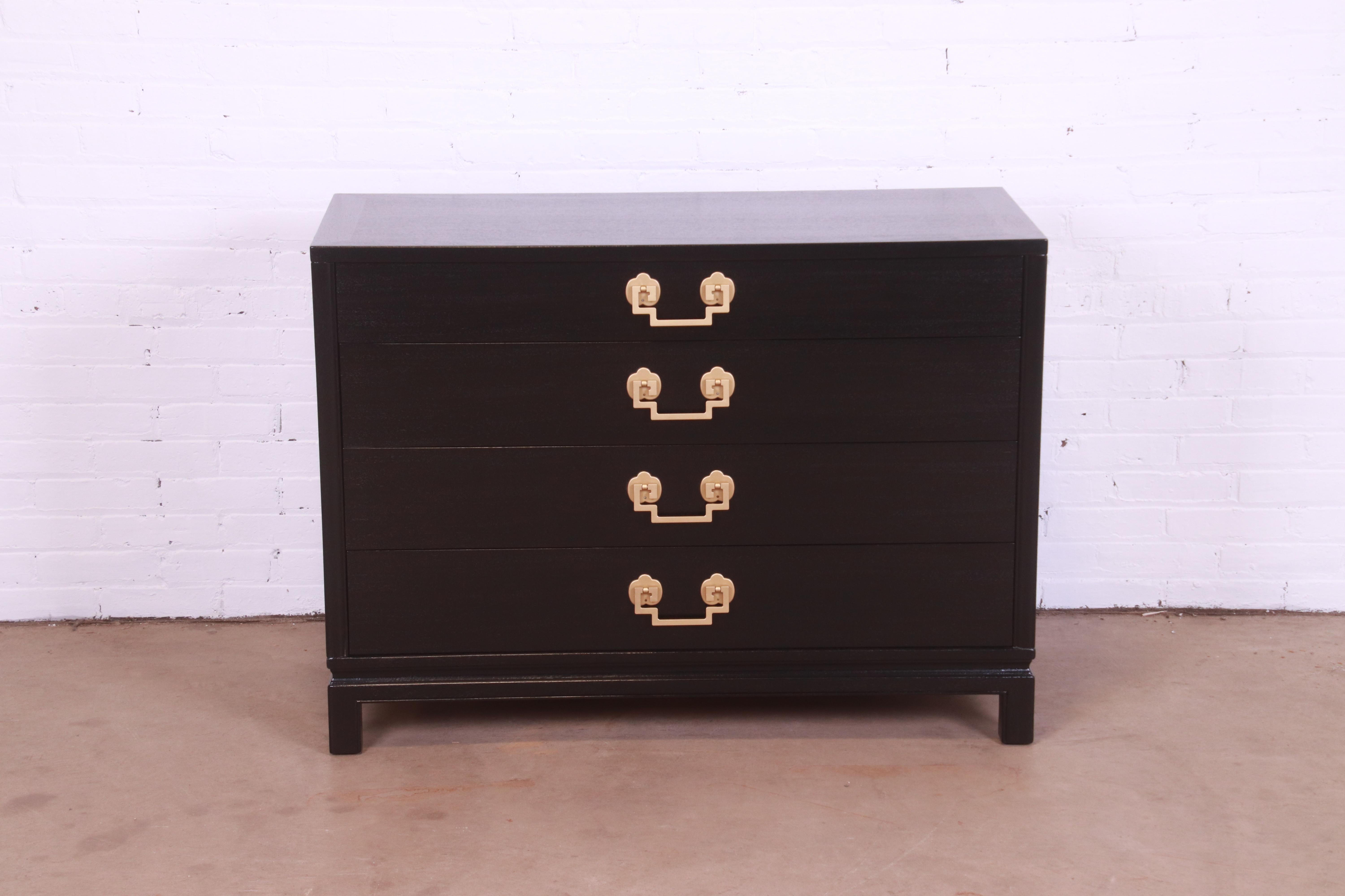 Landstrom Hollywood Regency Black Lacquered Chest of Drawers, Newly Refinished In Good Condition In South Bend, IN