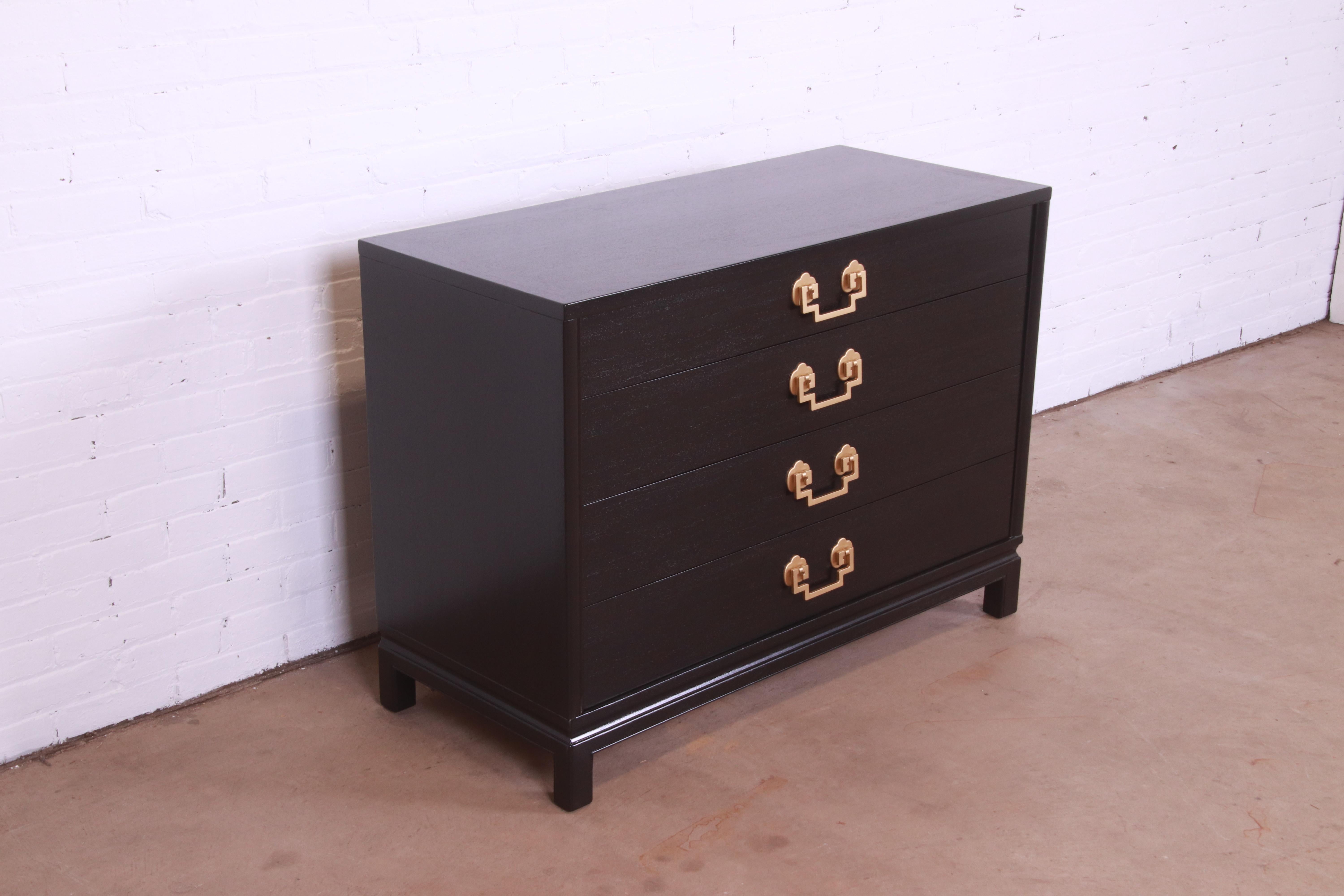 Mid-20th Century Landstrom Hollywood Regency Black Lacquered Chest of Drawers, Newly Refinished