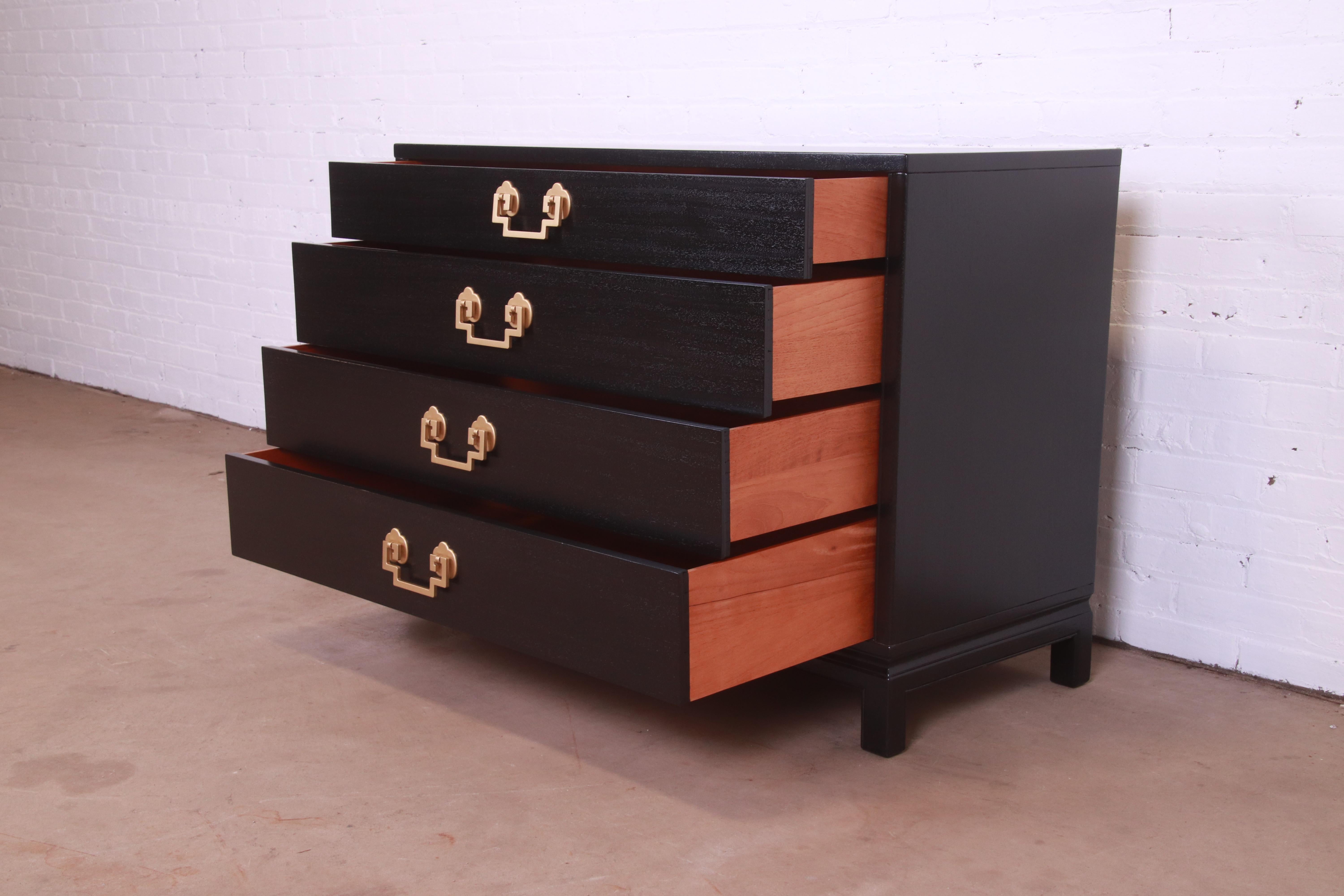 Landstrom Hollywood Regency Black Lacquered Chest of Drawers, Newly Refinished 1