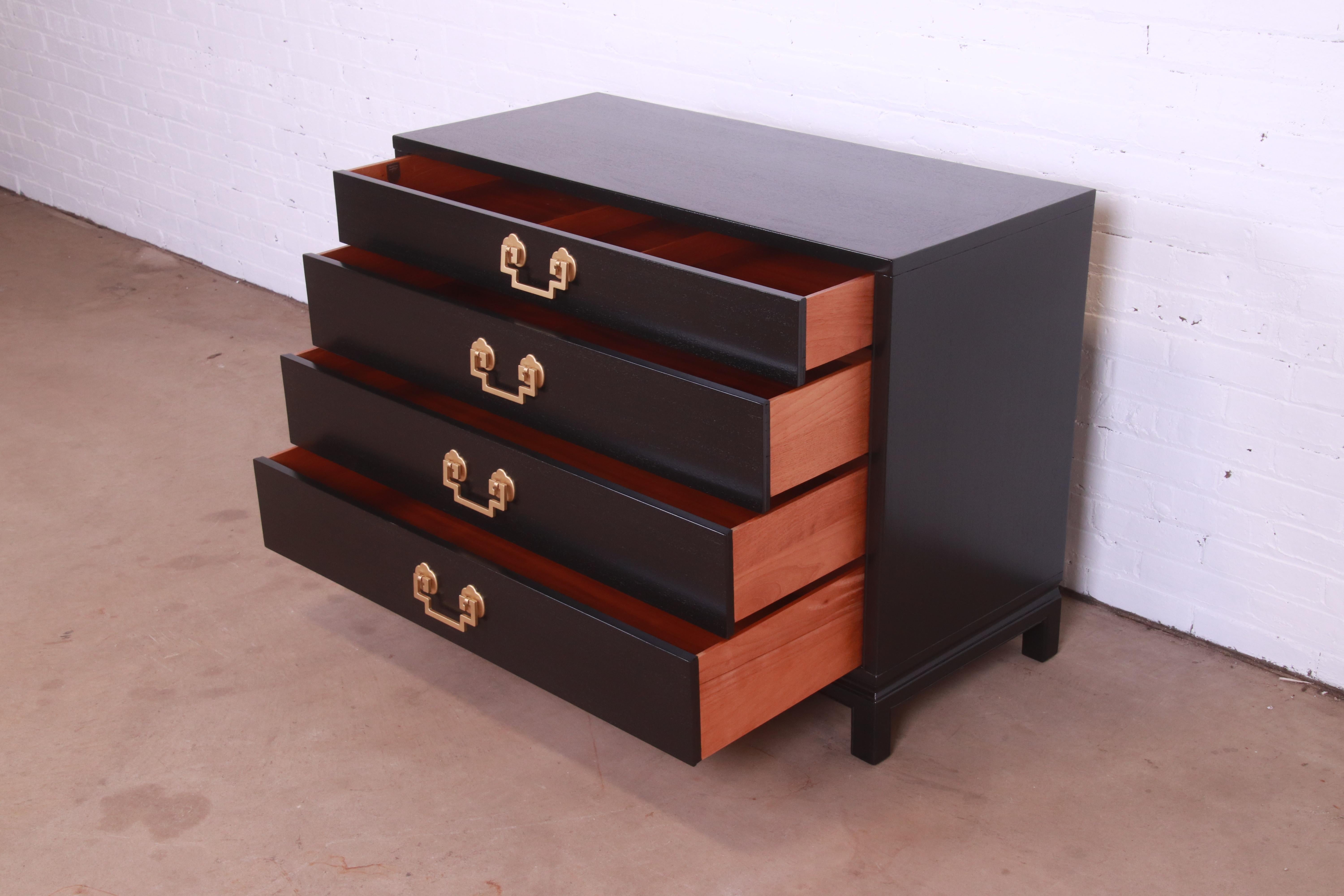 Landstrom Hollywood Regency Black Lacquered Chest of Drawers, Newly Refinished 2
