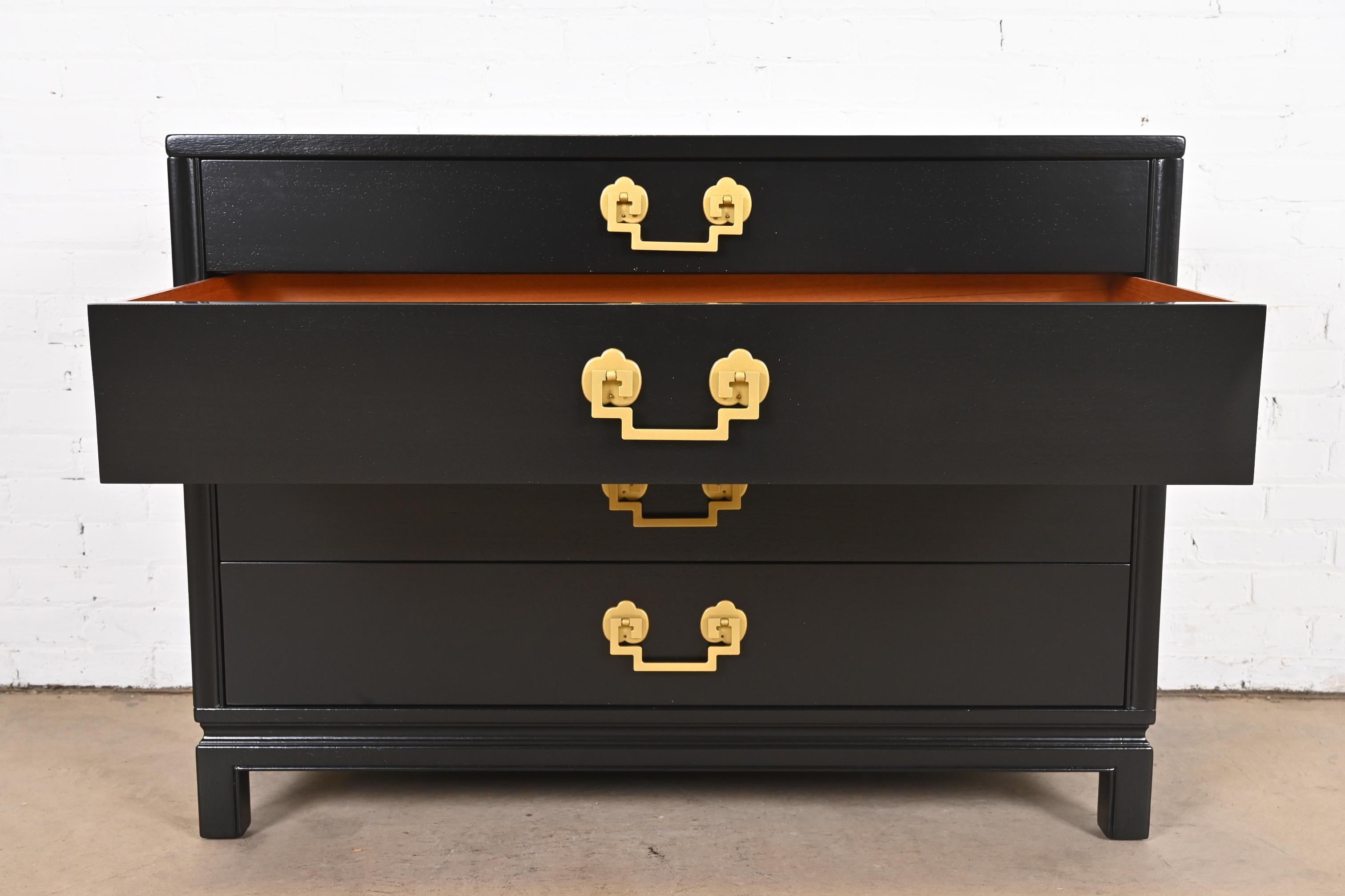 Landstrom Mid-Century Modern Hollywood Regency Black Lacquered Chest of Drawers 4