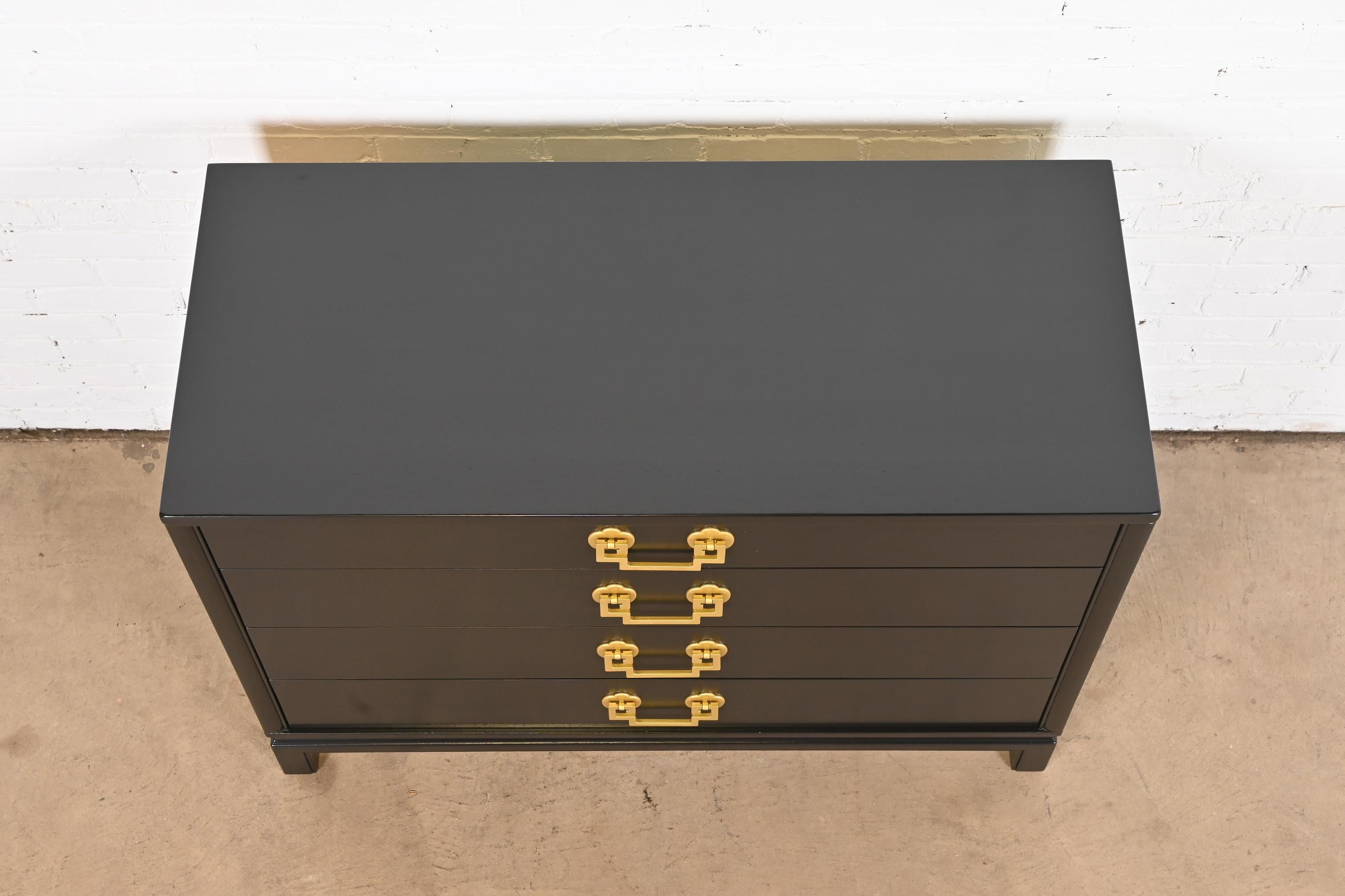 Landstrom Mid-Century Modern Hollywood Regency Black Lacquered Chest of Drawers 5