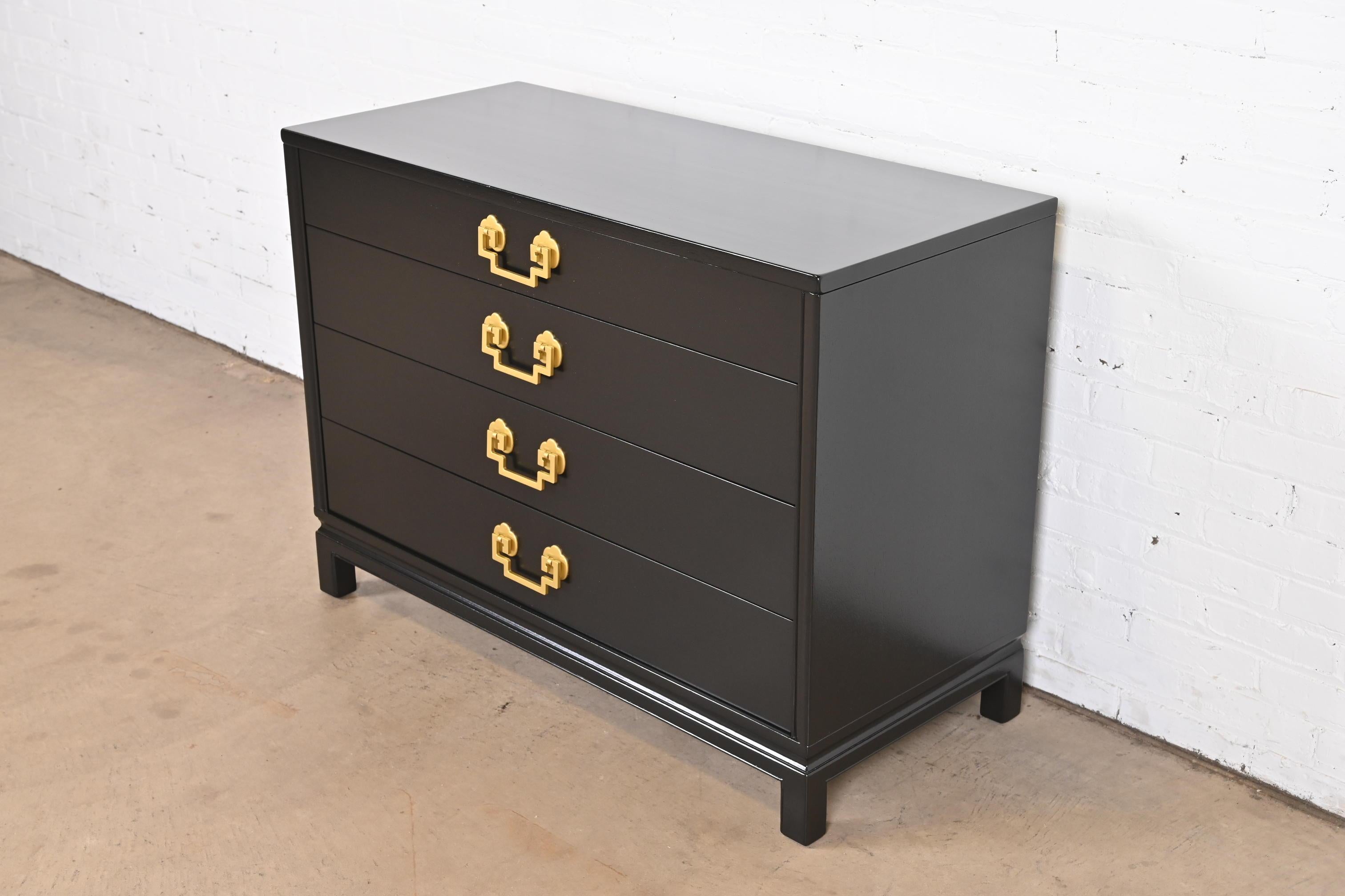American Landstrom Mid-Century Modern Hollywood Regency Black Lacquered Chest of Drawers