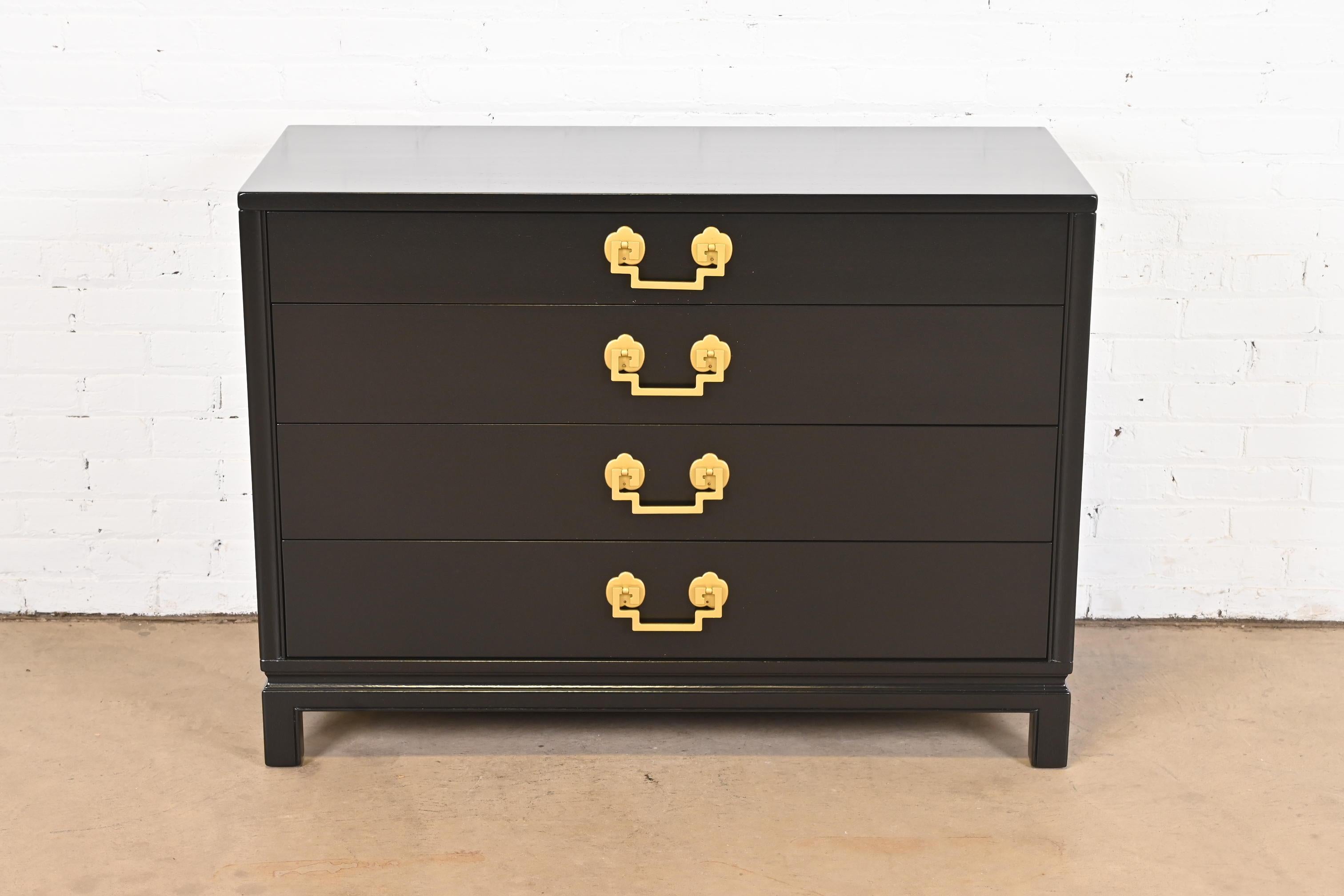 Mid-20th Century Landstrom Mid-Century Modern Hollywood Regency Black Lacquered Chest of Drawers
