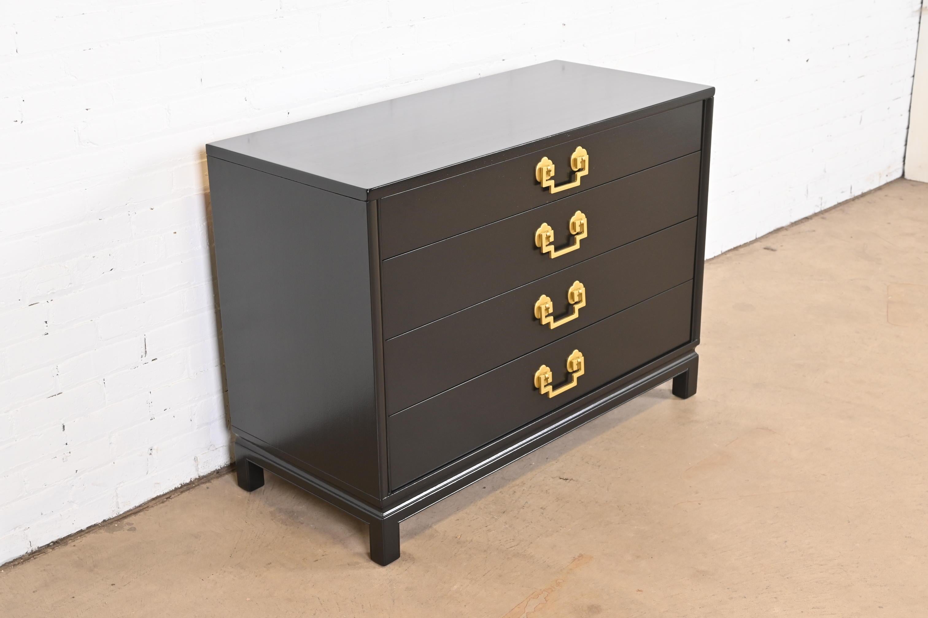 Landstrom Mid-Century Modern Hollywood Regency Black Lacquered Chest of Drawers 1
