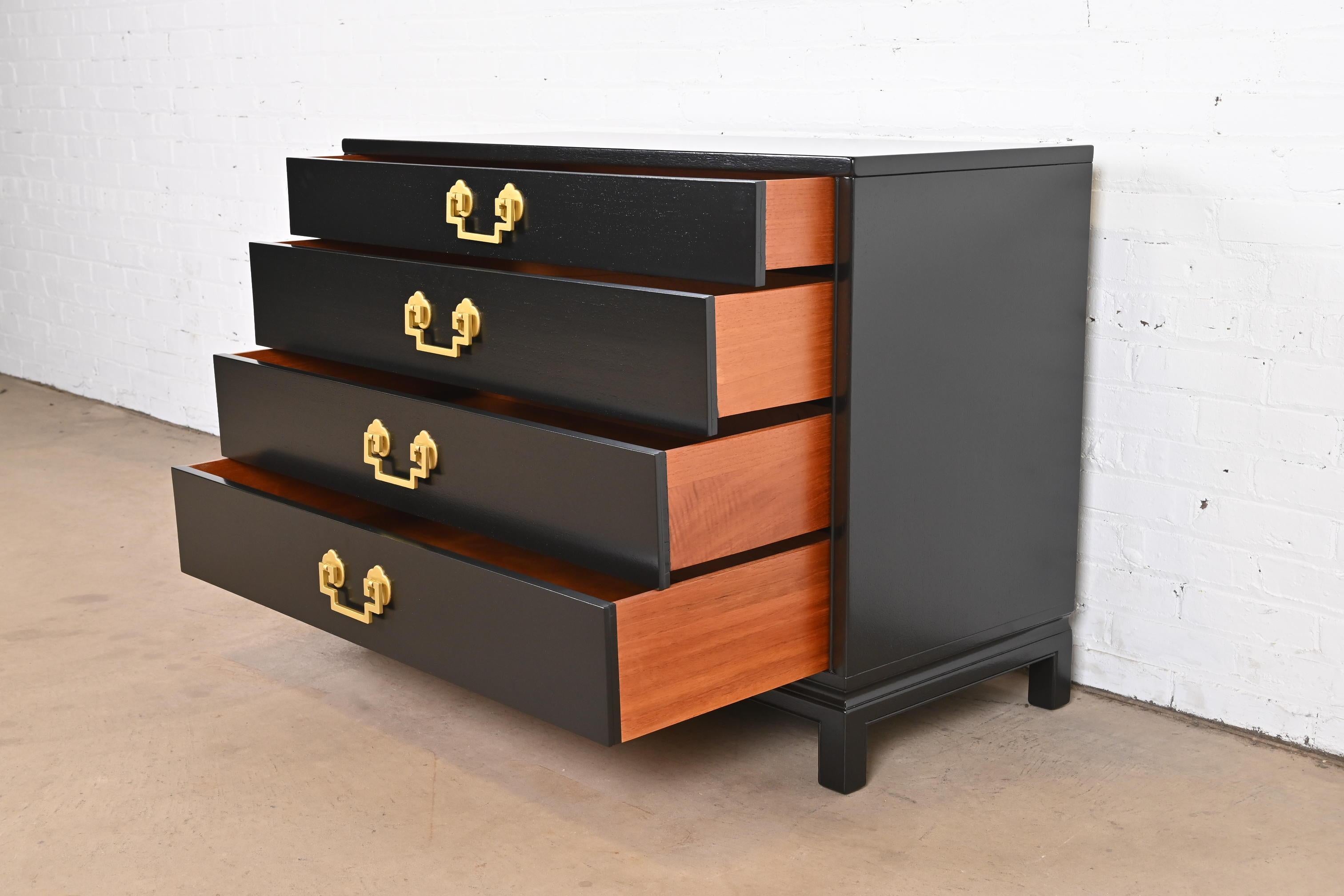 Landstrom Mid-Century Modern Hollywood Regency Black Lacquered Chest of Drawers 3
