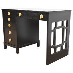 Landstrom Mid-Century Modern Hollywood Regency Black Lacquered Writing Desk