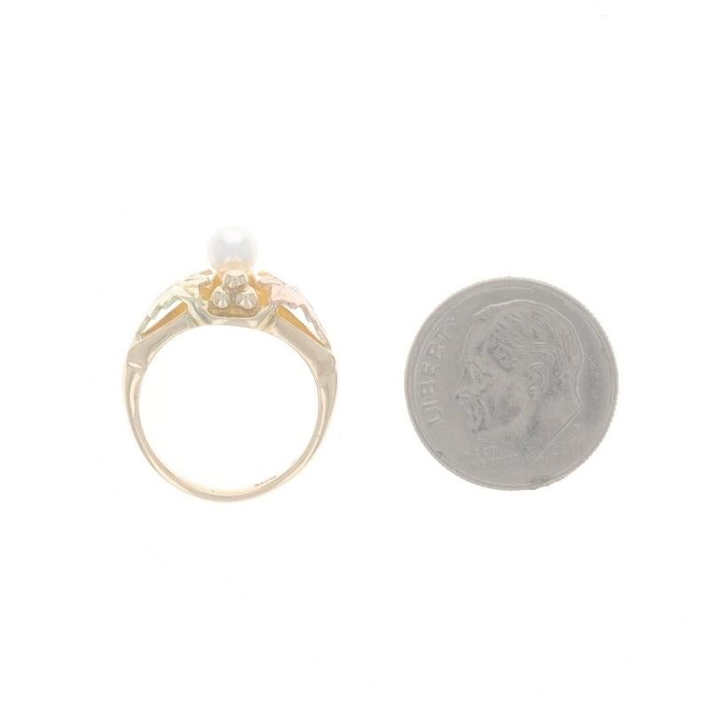 Landstrom's Schwarze Hügel Gold Zuchtperlen Solitär Ring - Gelbgold Blätter 1