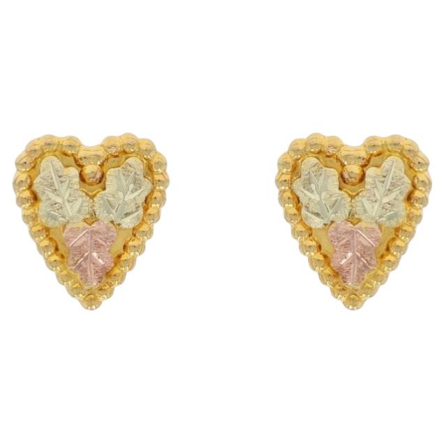 Landstrom's Black Hills Gold Grape Leaf Heart Stud Earrings - Yellow Gold 10k For Sale