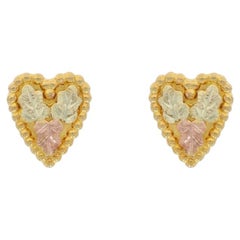 Landstrom's Black Hills Gold Grape Leaf Heart Stud Earrings - Yellow Gold 10k