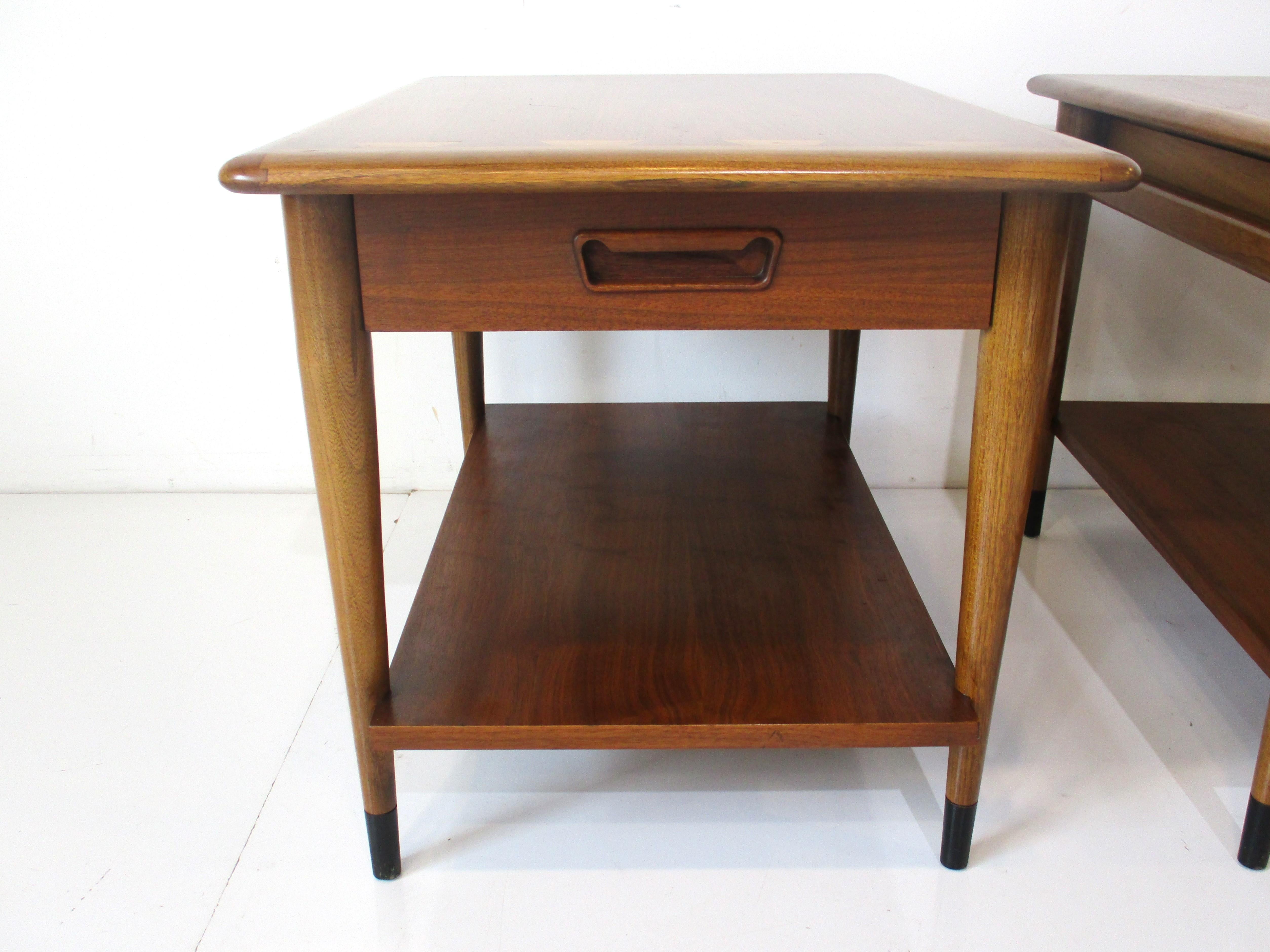 Mid-Century Modern Lane Acclaim Dove Tail End Tables with Drawers by Andre Bus
