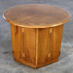Lane Acclaim Dovetail End Table Round Top and Hexagon Cabinet Base by Andre Bus