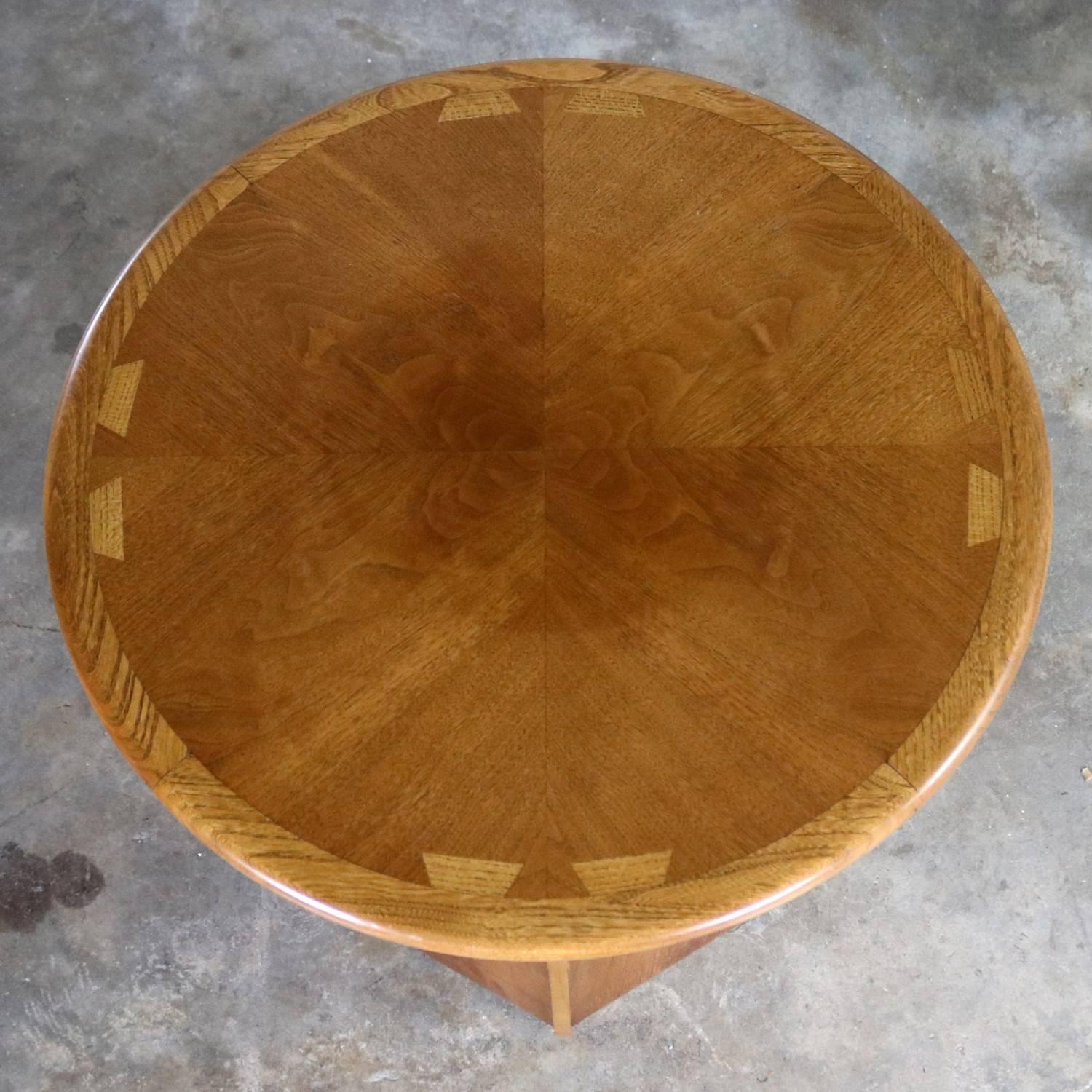American Lane Acclaim Dovetail End Table Round Top and Hexagon Cabinet Base by Andre Bus