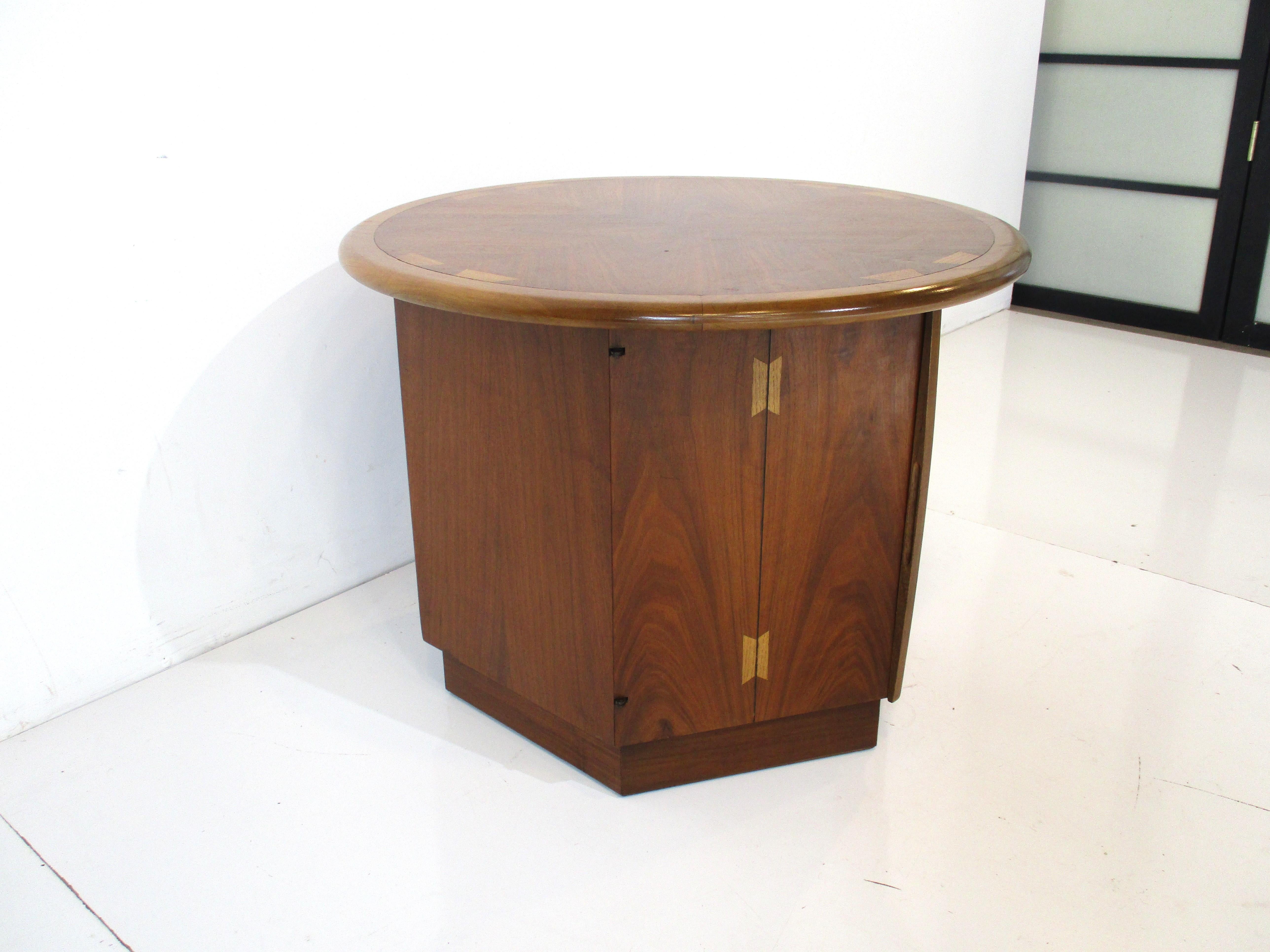 Walnut Lane Acclaim Drum Side Table with Storage by Andre Bus