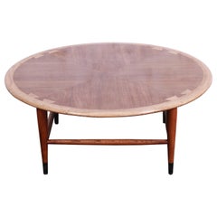 Lane Acclaim Mid-Century Modern Walnut and Ash Round Coffee Table, 1960s