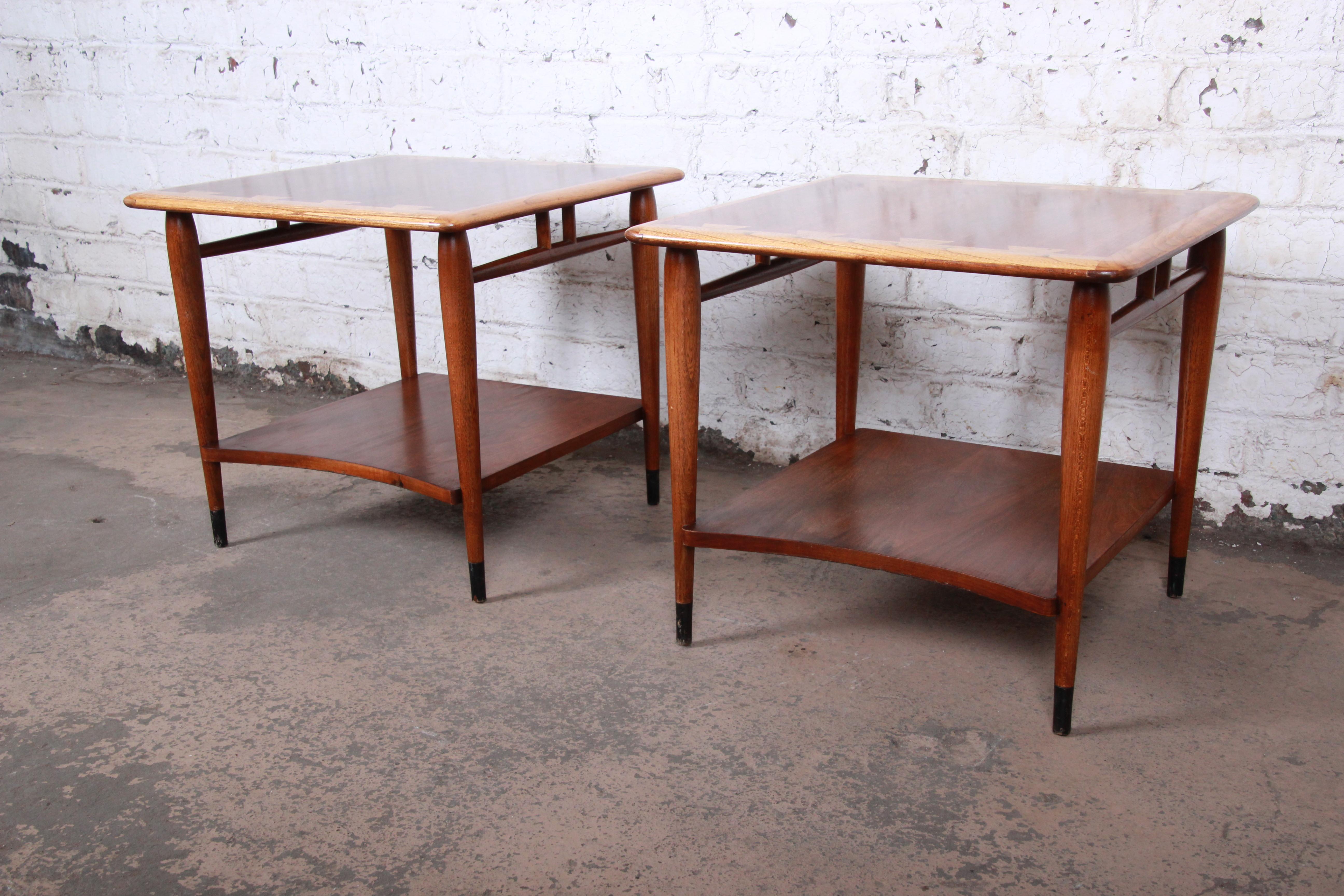 American Lane Acclaim Mid-Century Modern Walnut and Ash Side Tables, Pair