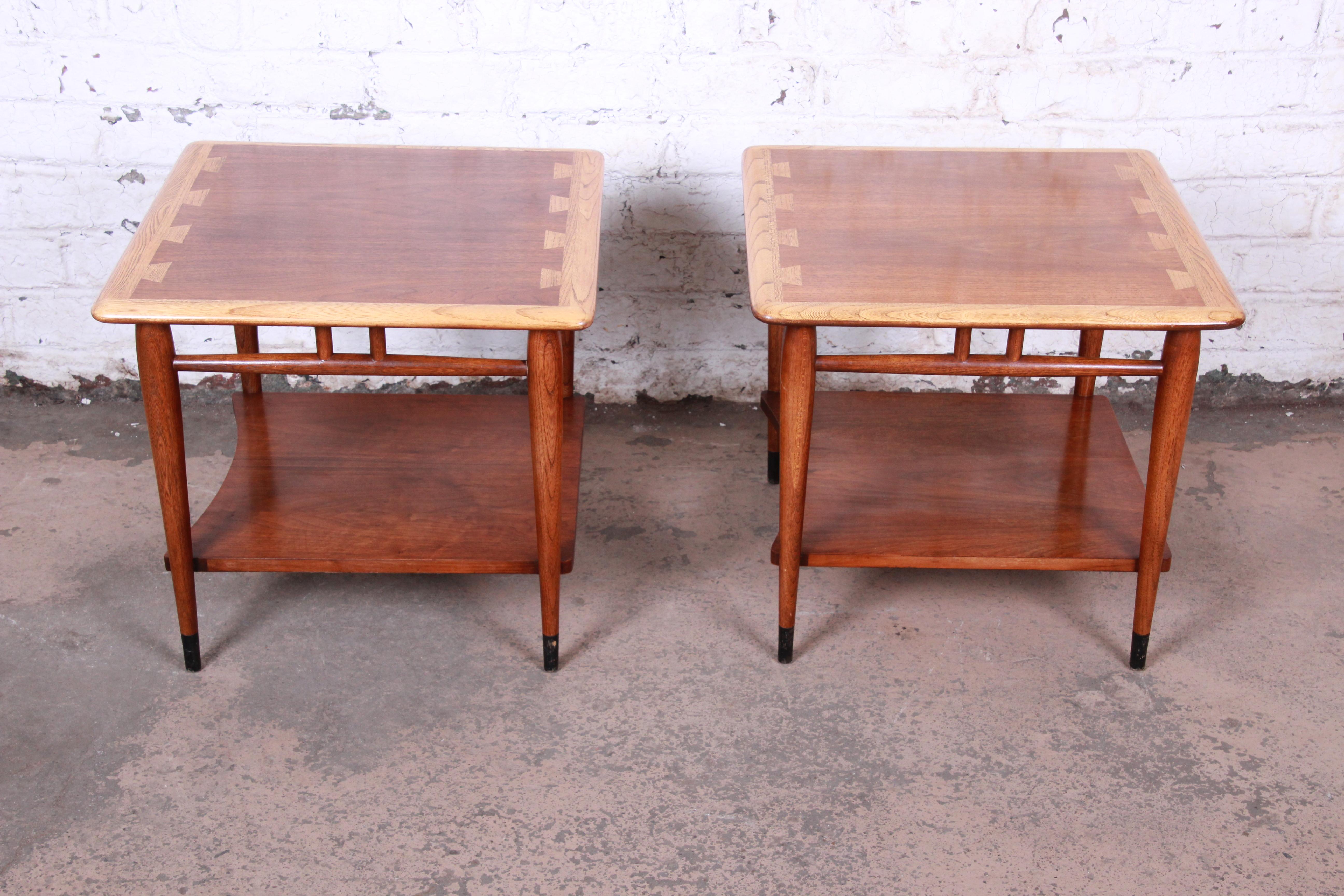 Lane Acclaim Mid-Century Modern Walnut and Ash Side Tables, Pair 3