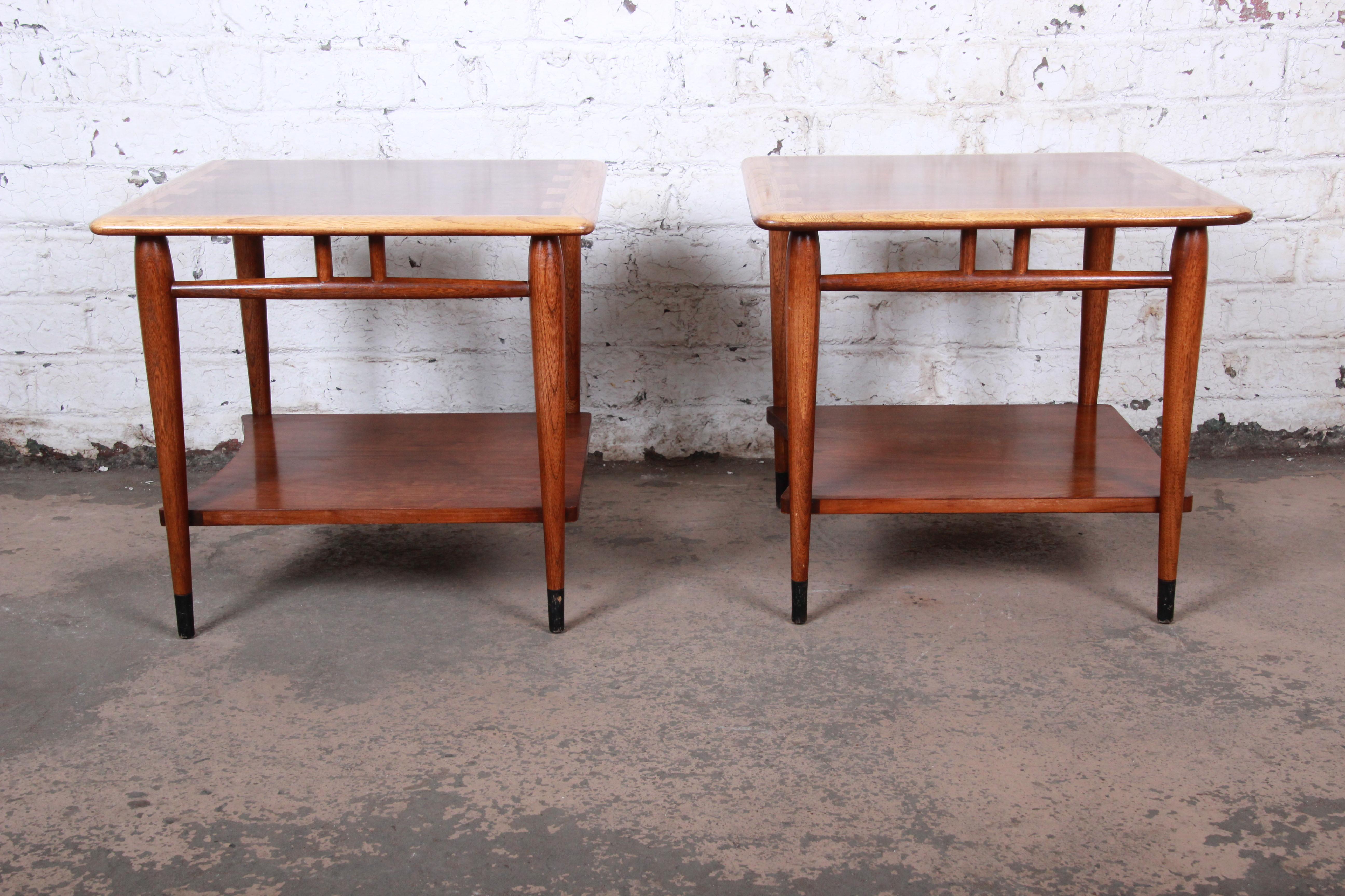 Lane Acclaim Mid-Century Modern Walnut and Ash Side Tables, Pair 4
