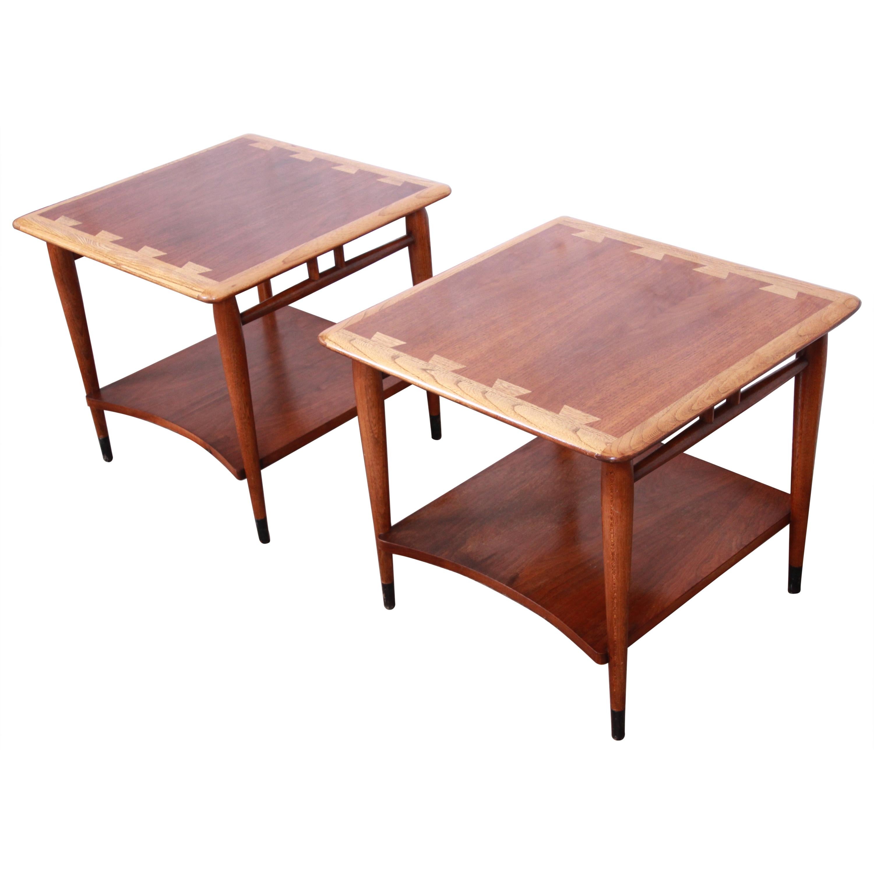 Lane Acclaim Mid-Century Modern Walnut and Ash Side Tables, Pair