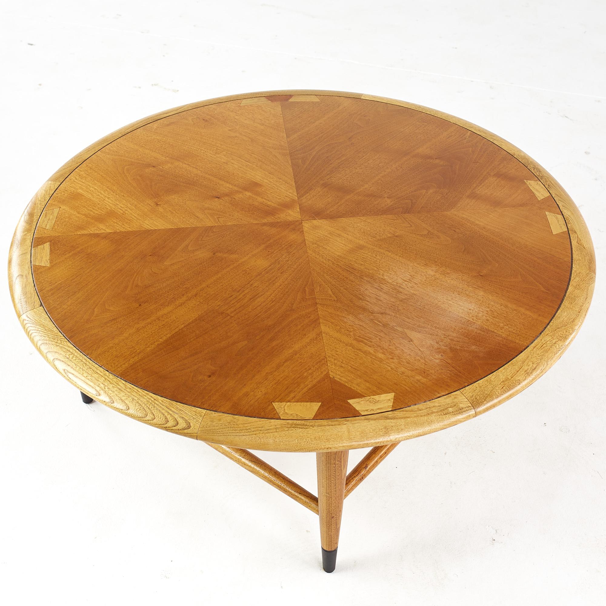 Late 20th Century Lane Acclaim Mid Century Round Dovetail Inlay Coffee Table For Sale