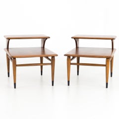 Lane Acclaim Mid Century Walnut Dovetail Step Side End Tables, Pair
