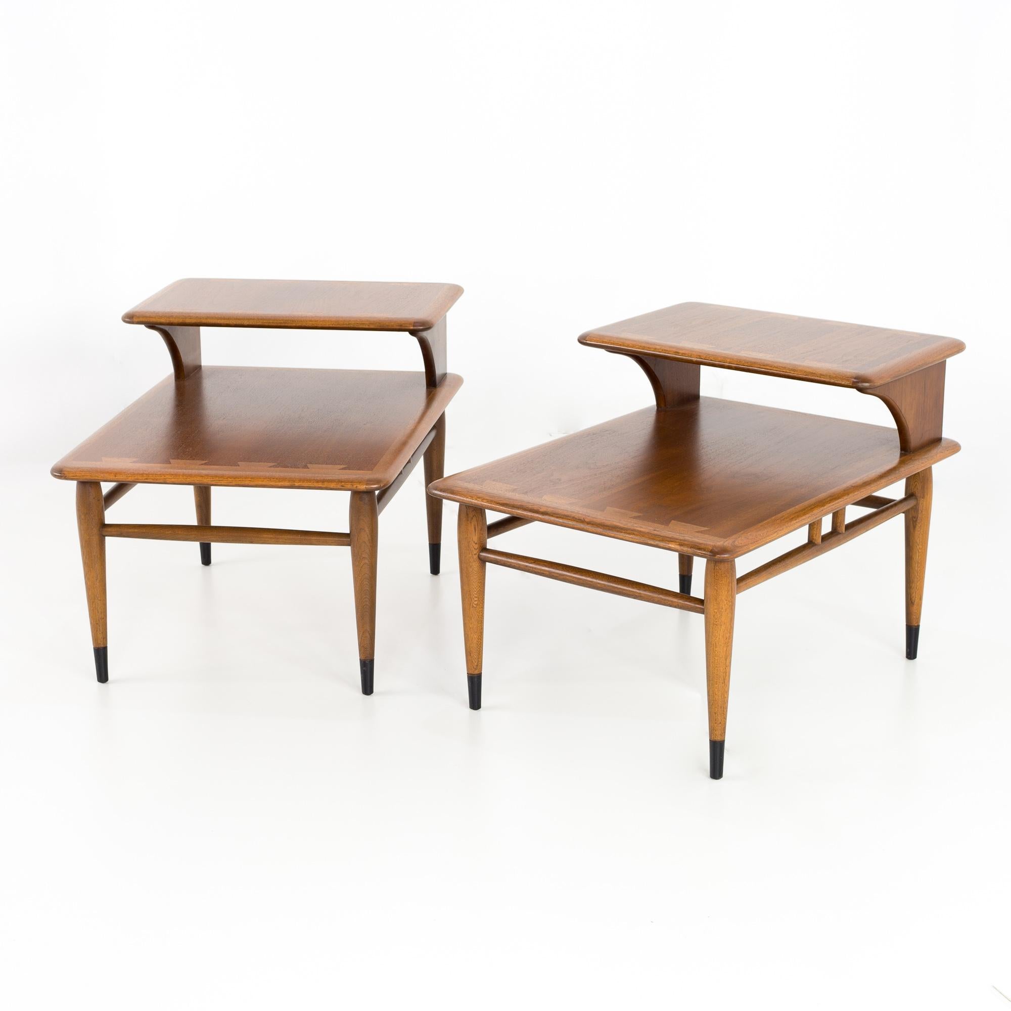 American Lane Acclaim Mid Century Walnut Dovetail Step Side End Tables, Pair