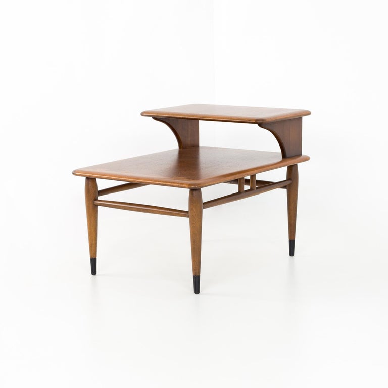 Lane Acclaim Mid Century Walnut Dovetail Step Side End Tables, Pair at