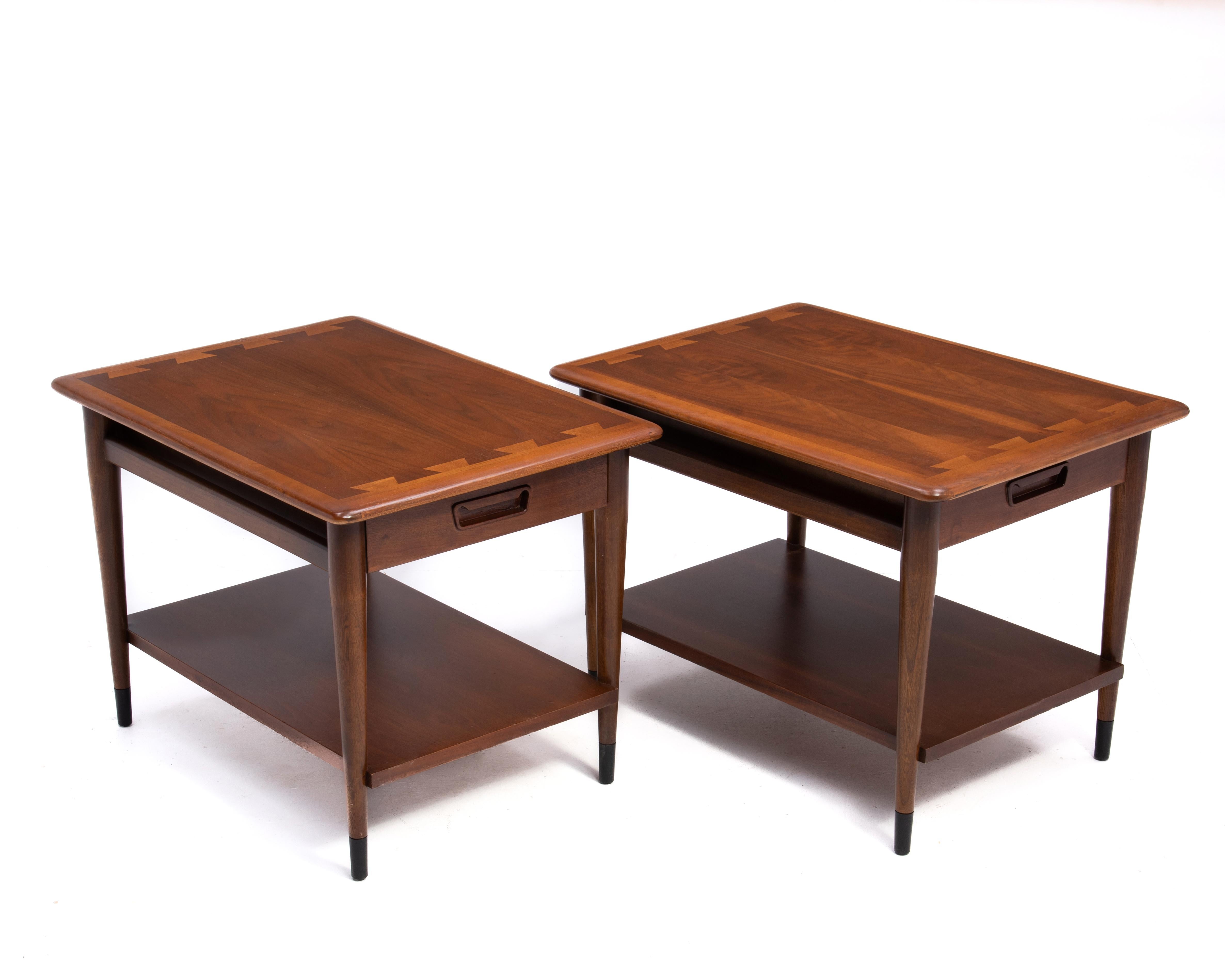 American Lane Acclaim Single Drawer Side End Tables Book Matched Walnut Andre Bus a Pair