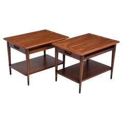 Retro Lane Acclaim Single Drawer Side End Tables Book Matched Walnut Andre Bus a Pair