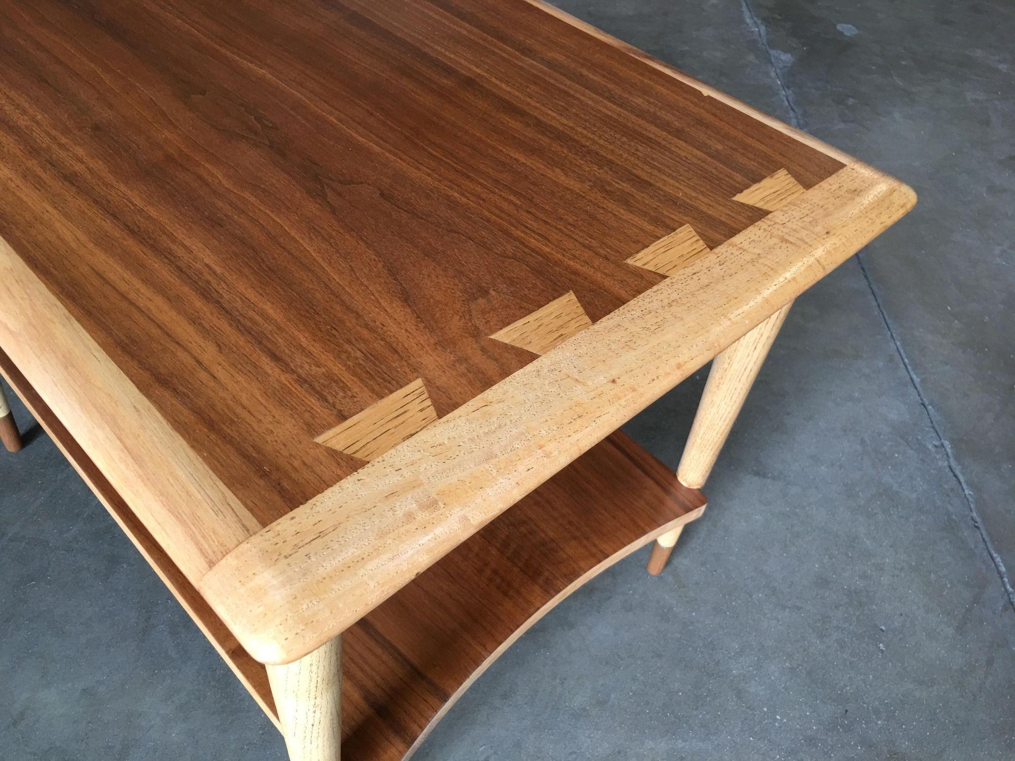 Mid-20th Century Lane Acclaim Walnut and Ash Inlay Side Table Designed by Andre Bus For Sale