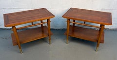 Lane Alta Vista Walnut and Brass Mid Century Modern End Tables