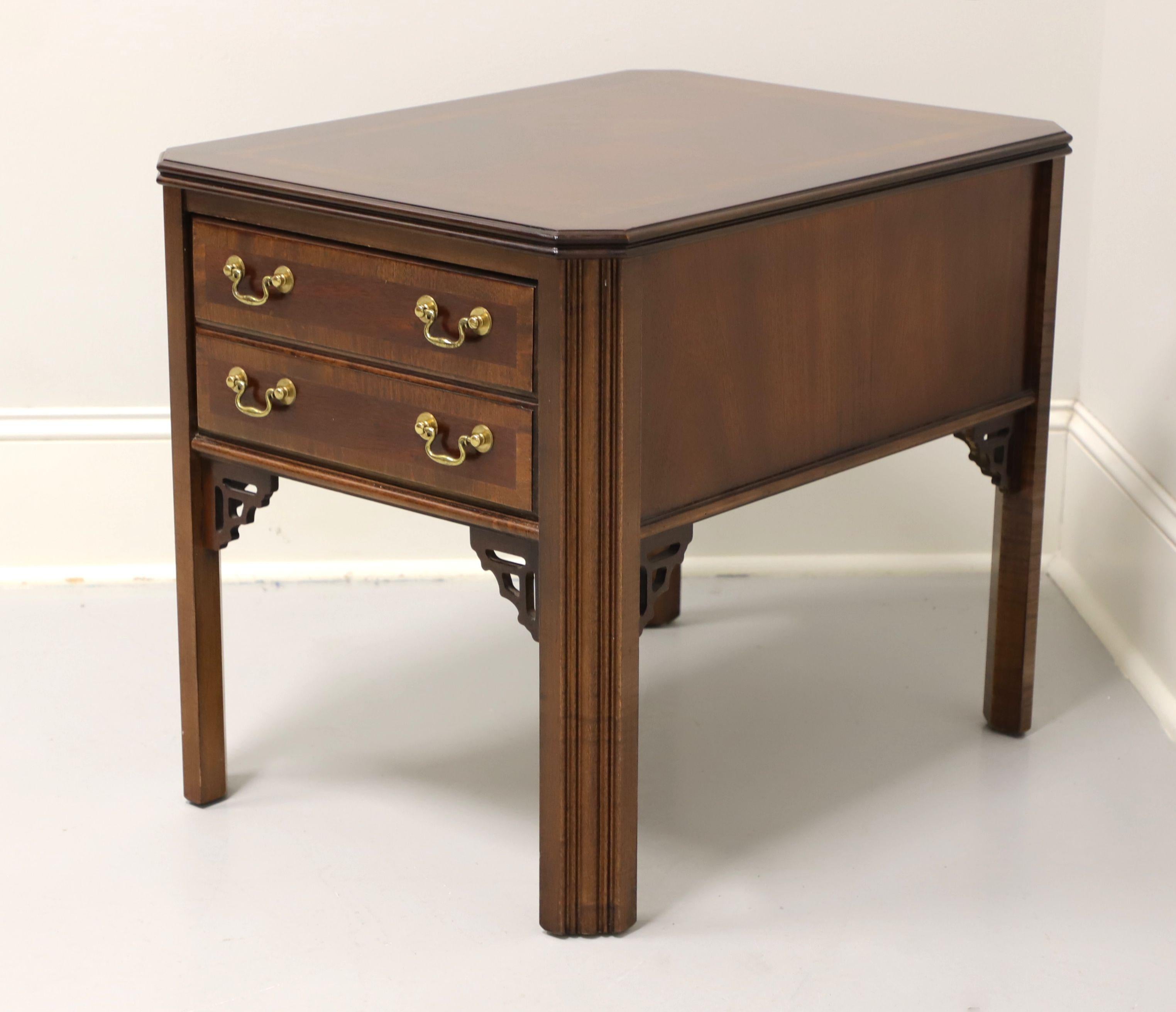 American LANE Altavista Inlaid Mahogany Chippendale One-Drawer End Side Table