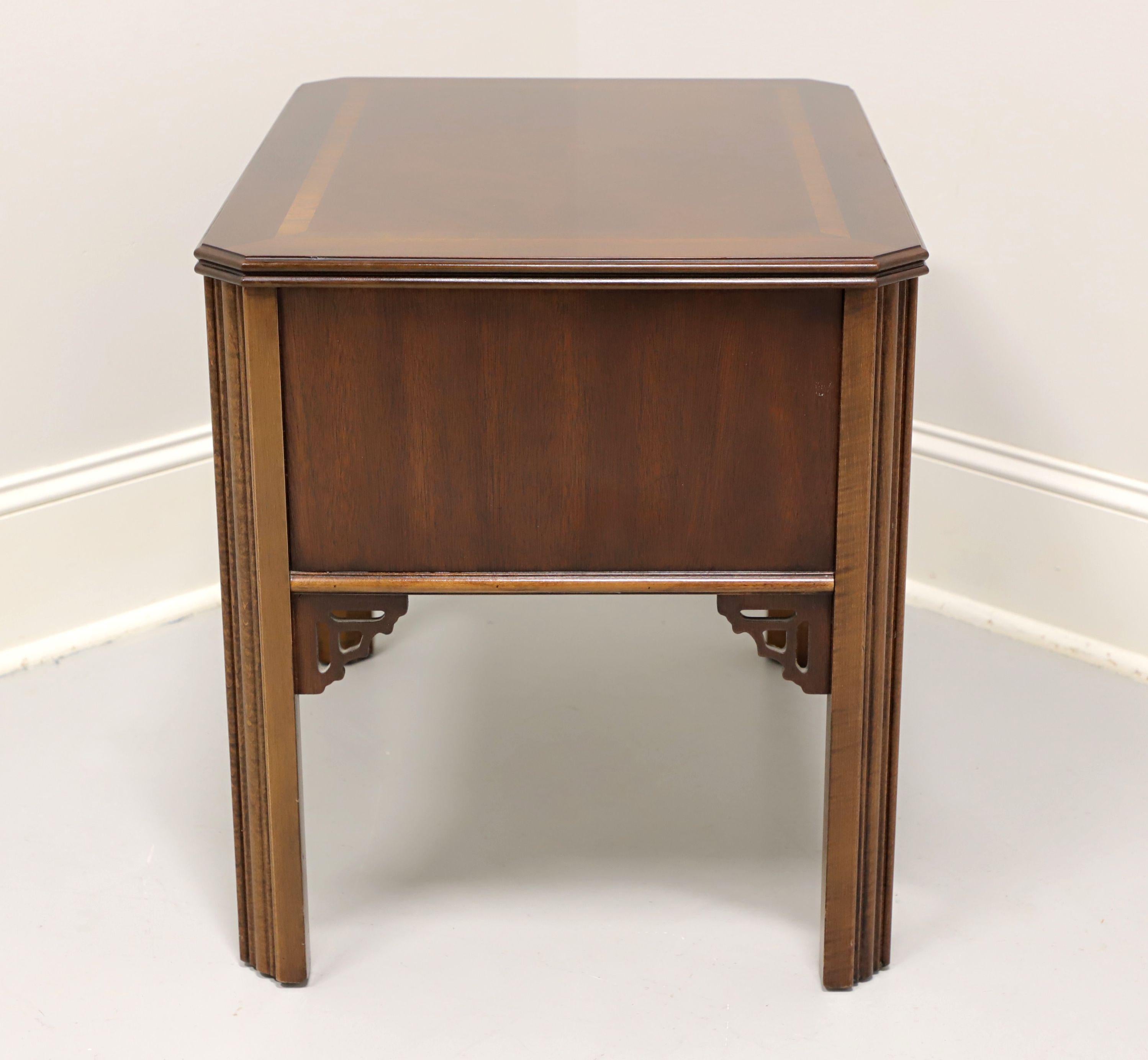 LANE Altavista Inlaid Mahogany Chippendale One-Drawer End Side Table In Good Condition In Charlotte, NC