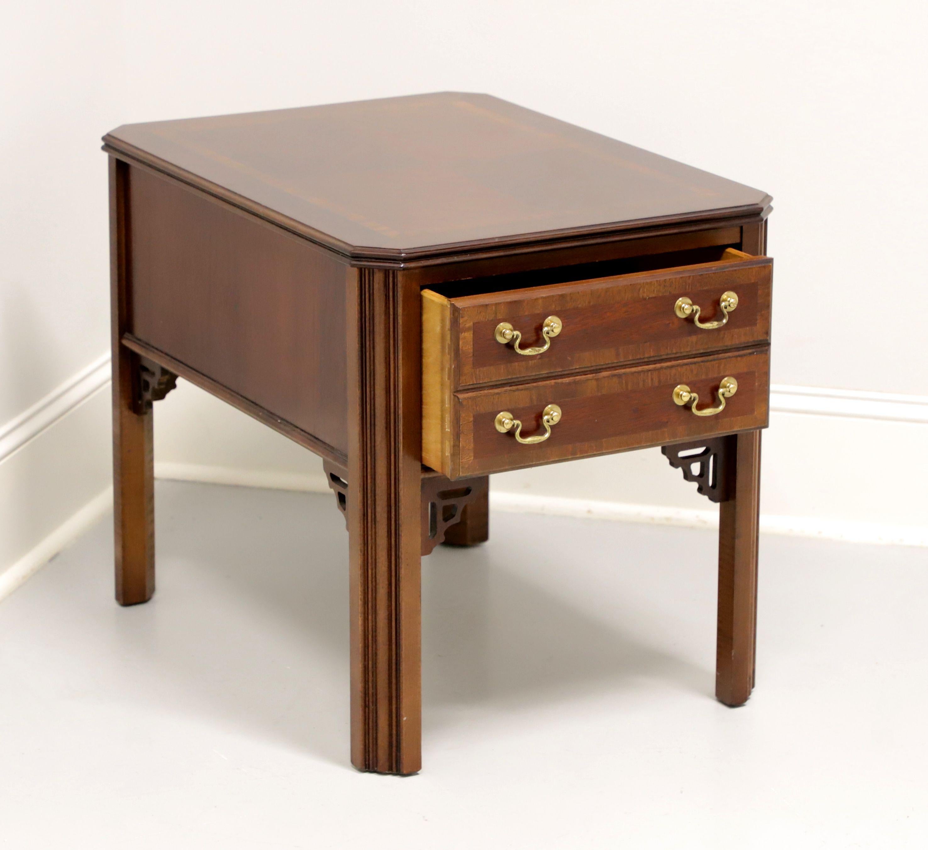 20th Century LANE Altavista Inlaid Mahogany Chippendale One-Drawer End Side Table