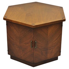Lane Altavista Mid-Century Modern Walnut 2 Door Side Drum End Table Cabinet