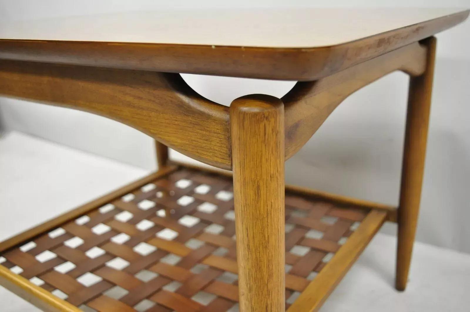 Lane Altavista Mid Century Modern Walnut Woodgrain Laminate Lattice Side Table 1