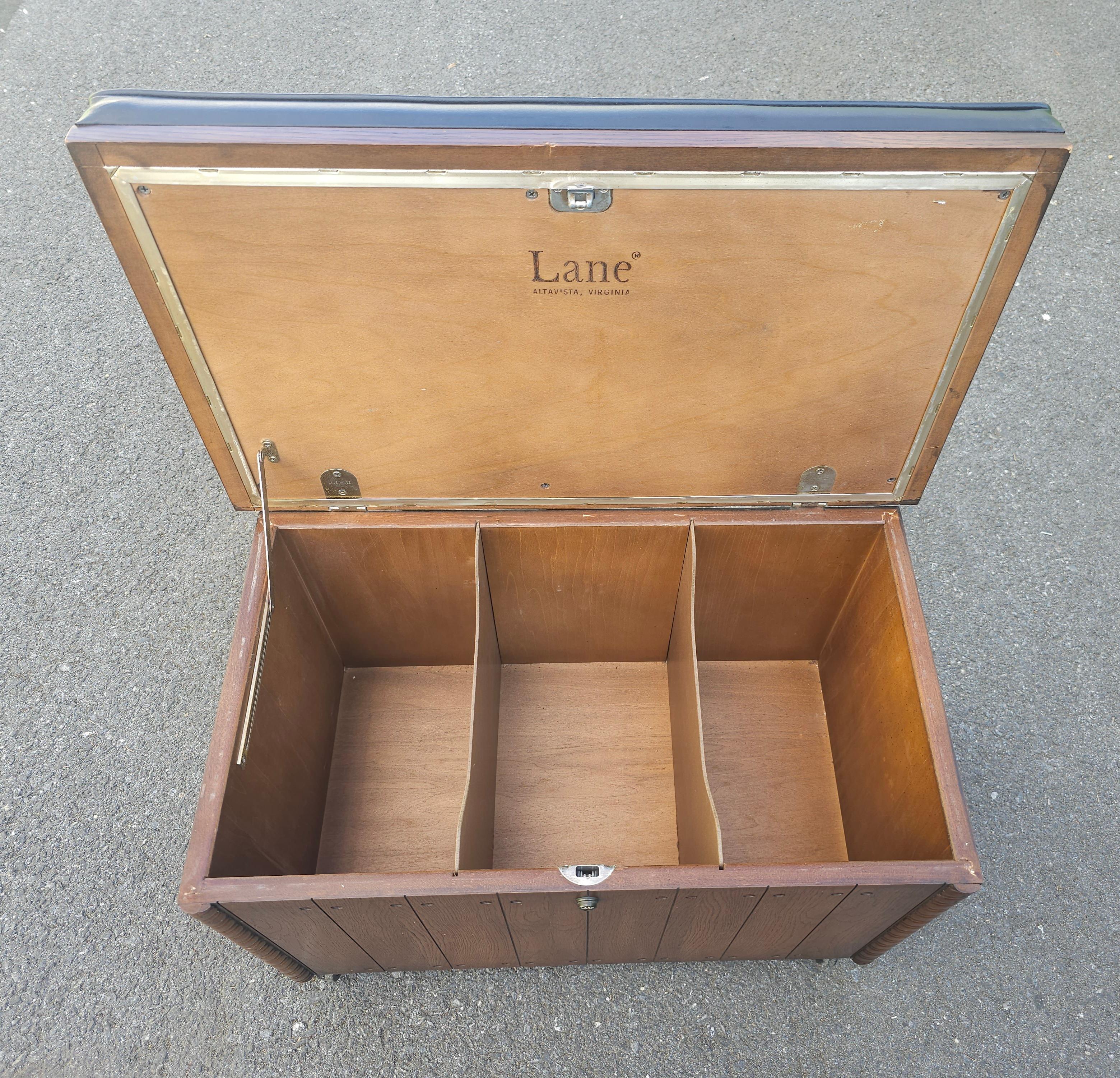 Mid-Century Modern Lane Altavista Mid Century Rolling Records Cabinet Storage Chest and Bench For Sale