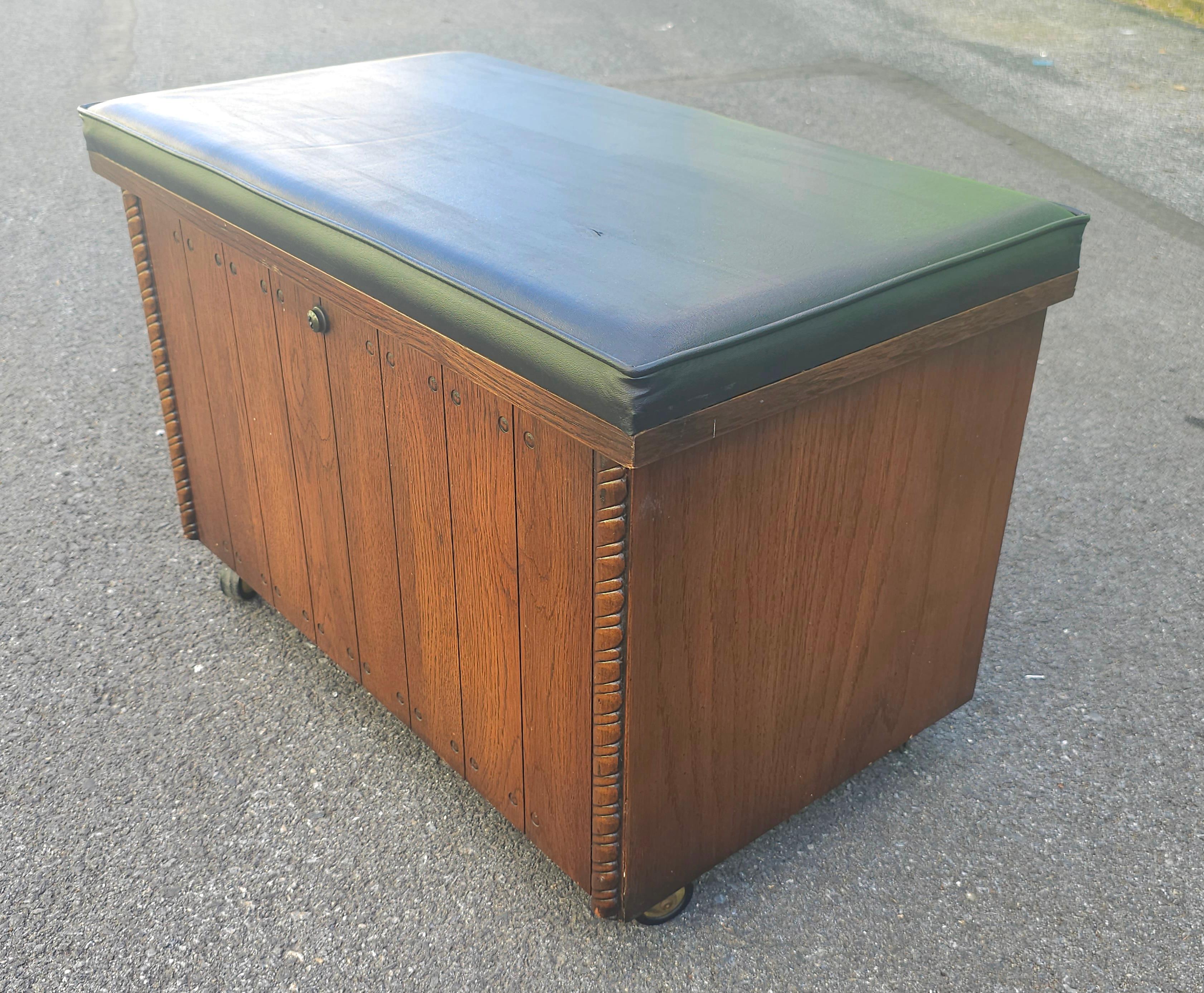20th Century Lane Altavista Mid Century Rolling Records Cabinet Storage Chest and Bench For Sale
