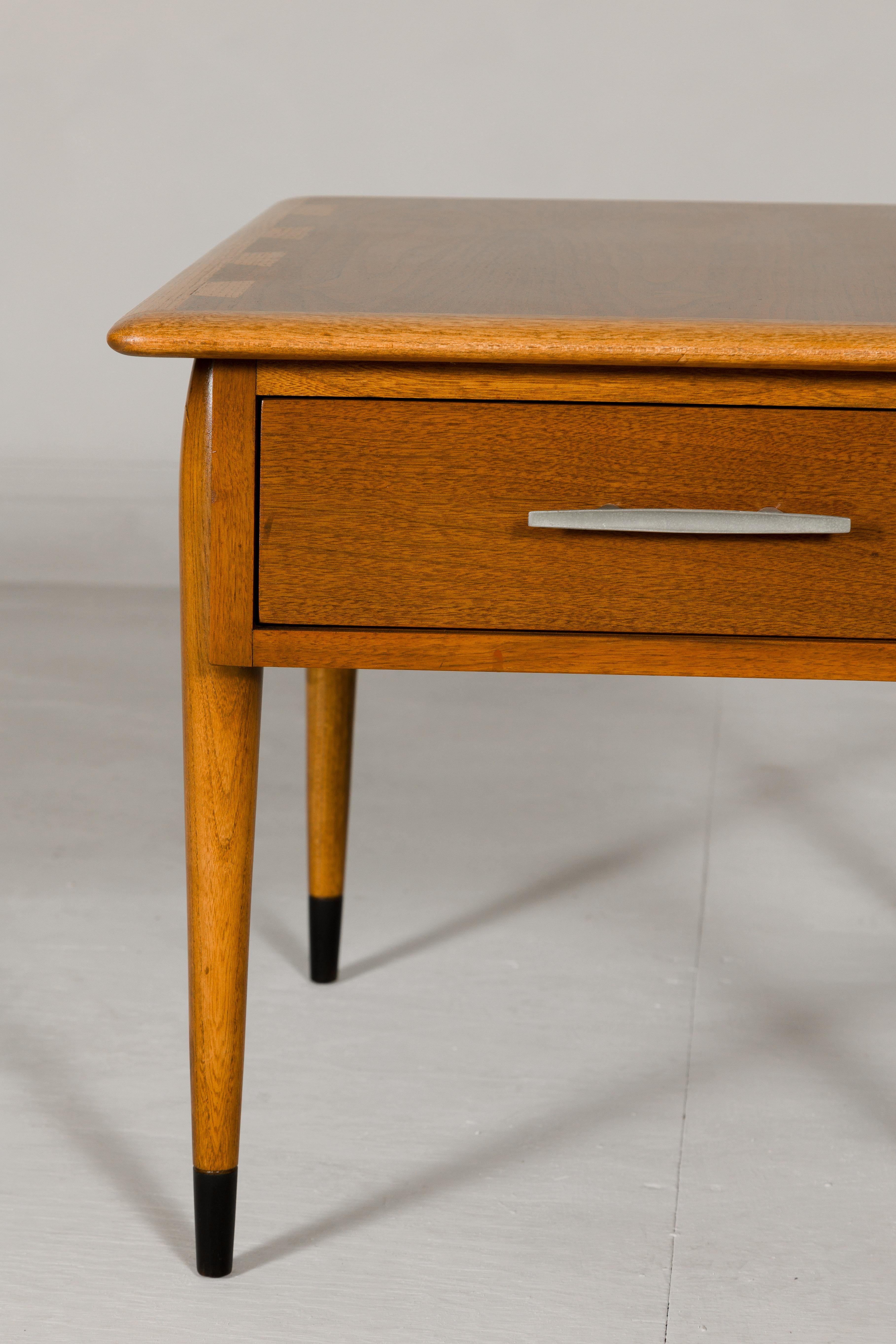 20th Century Lane Altavista Midcentury Side Table with Single Drawer and Tapering Legs For Sale