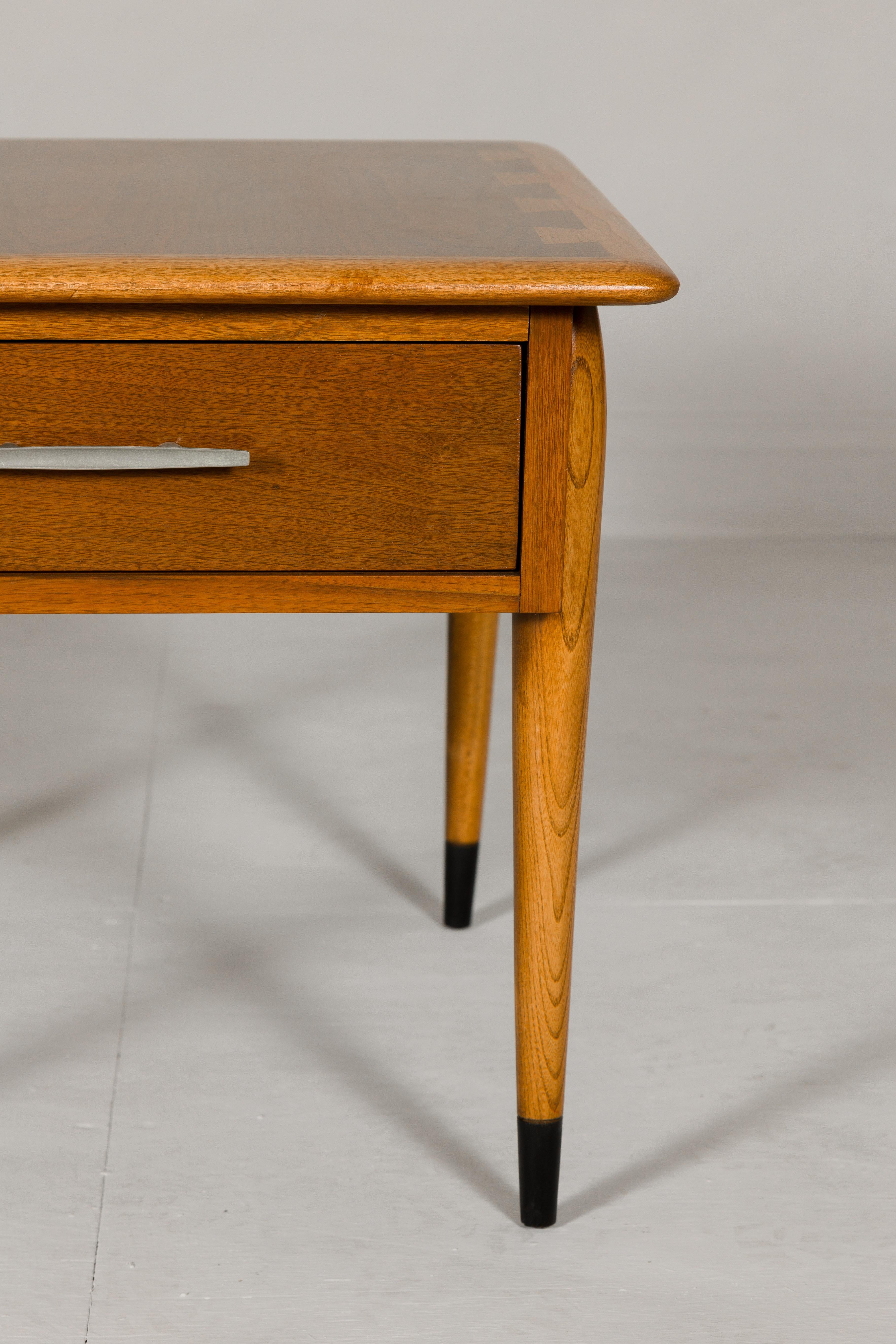 Wood Lane Altavista Midcentury Side Table with Single Drawer and Tapering Legs For Sale