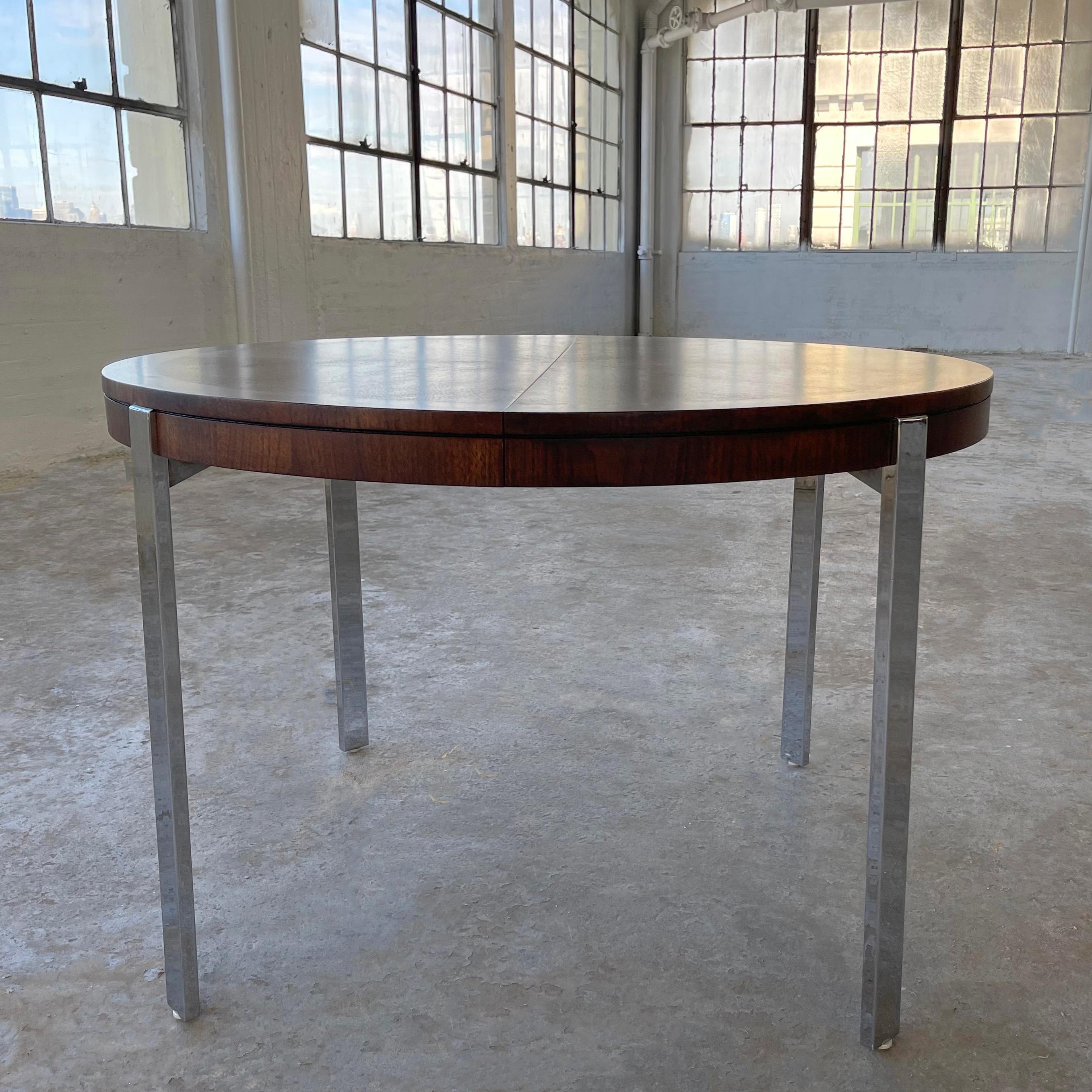 Mid-Century Modern Lane Altavista Round Walnut Chrome Extension Dining Table For Sale
