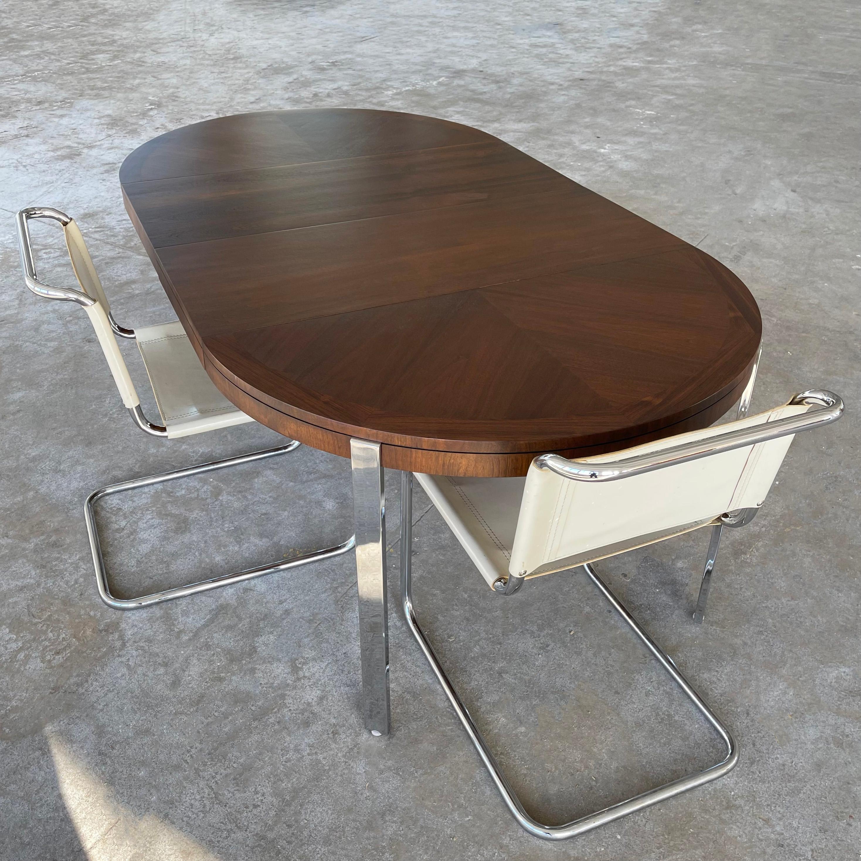 20th Century Lane Altavista Round Walnut Chrome Extension Dining Table For Sale