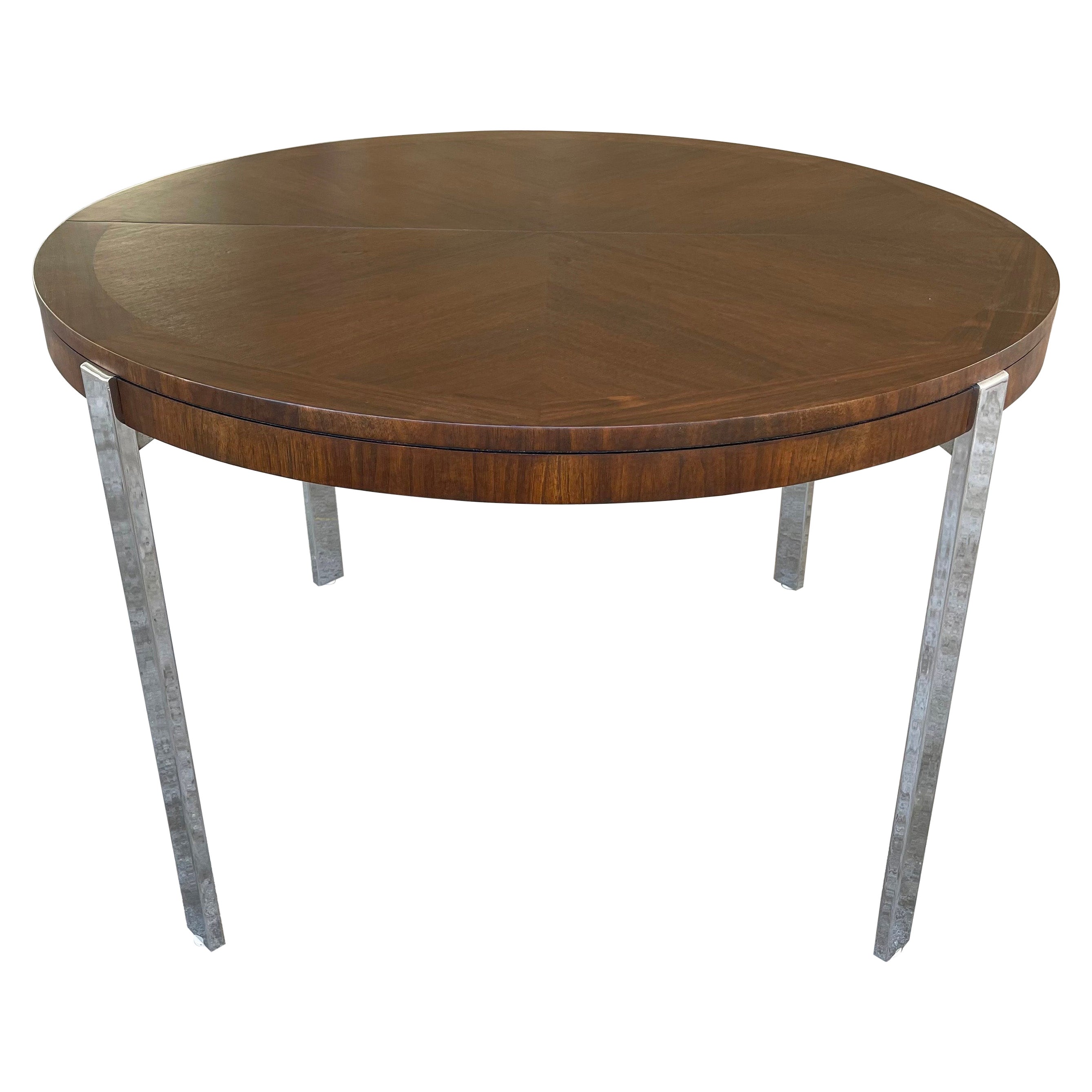 Lane Altavista Round Walnut Chrome Extension Dining Table