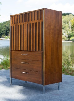 Lane Altavista Walnut & Rosewood 5 Drawer Tall Dresser or Armoire w/ Chrome Legs