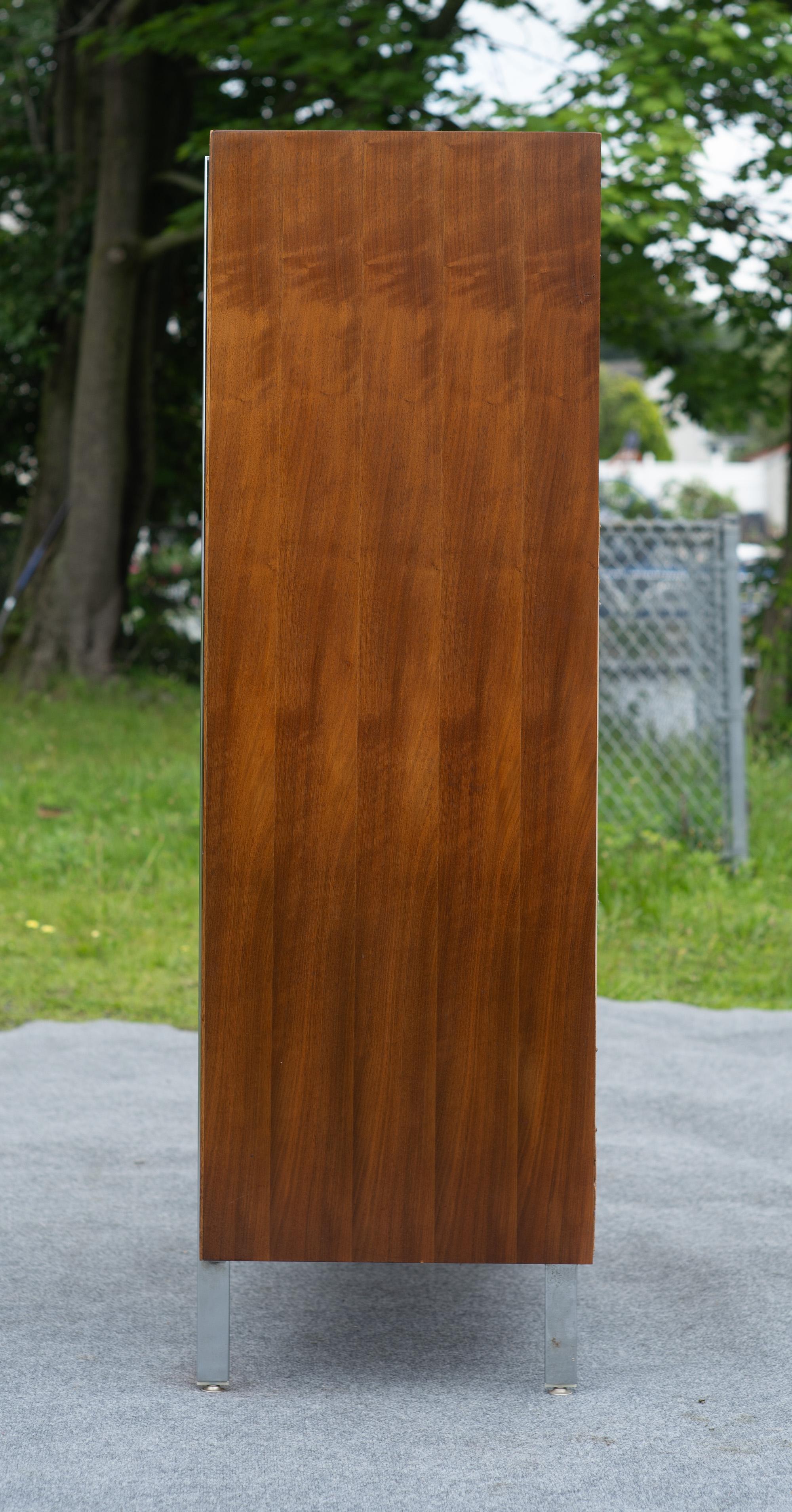 Plated Lane Altavista Walnut & Rosewood 5 Drawer Tall Dresser or Armoire w/ Chrome Legs For Sale