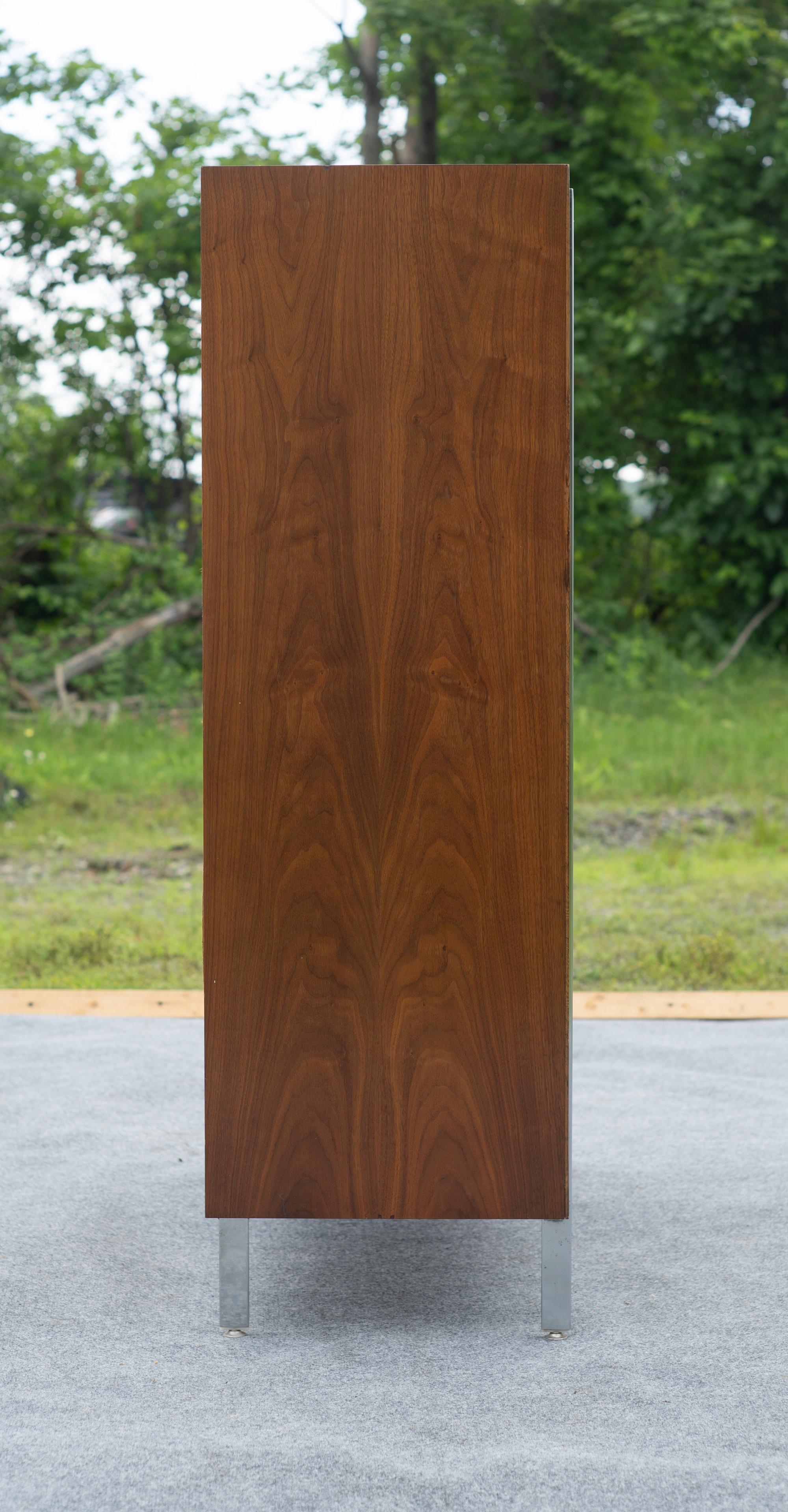 Lane Altavista Walnut & Rosewood 5 Drawer Tall Dresser or Armoire w/ Chrome Legs In Good Condition For Sale In Philadelphia, PA