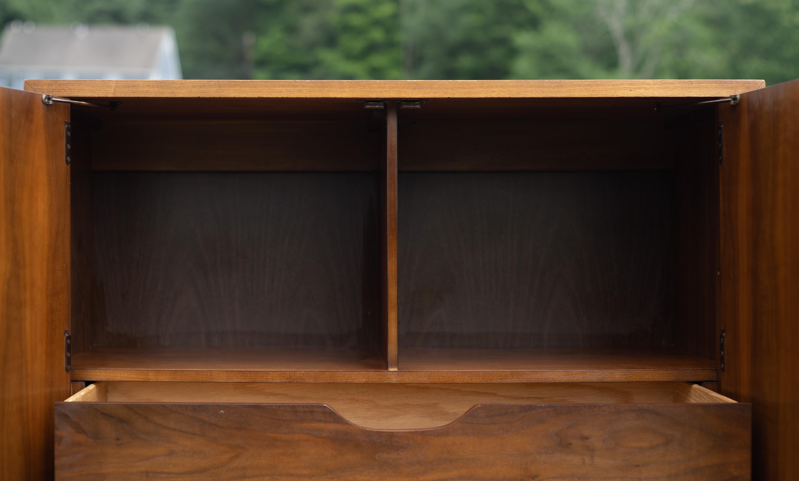 Lane Altavista Walnut & Rosewood 5 Drawer Tall Dresser or Armoire w/ Chrome Legs For Sale 1