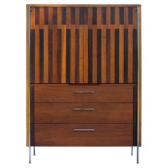 Lane Altavista Walnut & Rosewood 5 Drawer Tall Dresser or Armoire w/ Chrome Legs