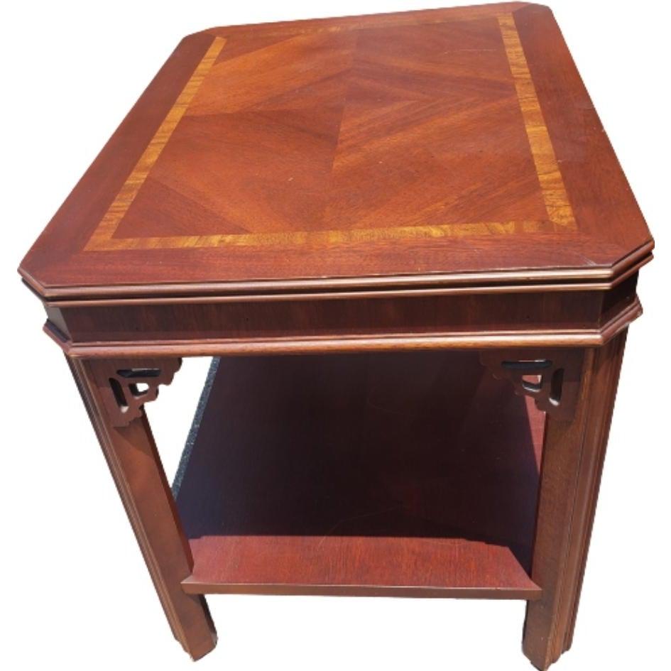 Lane Altavista Va Chippendale Style Mahogany Banded and Bookmatched Top Side 1