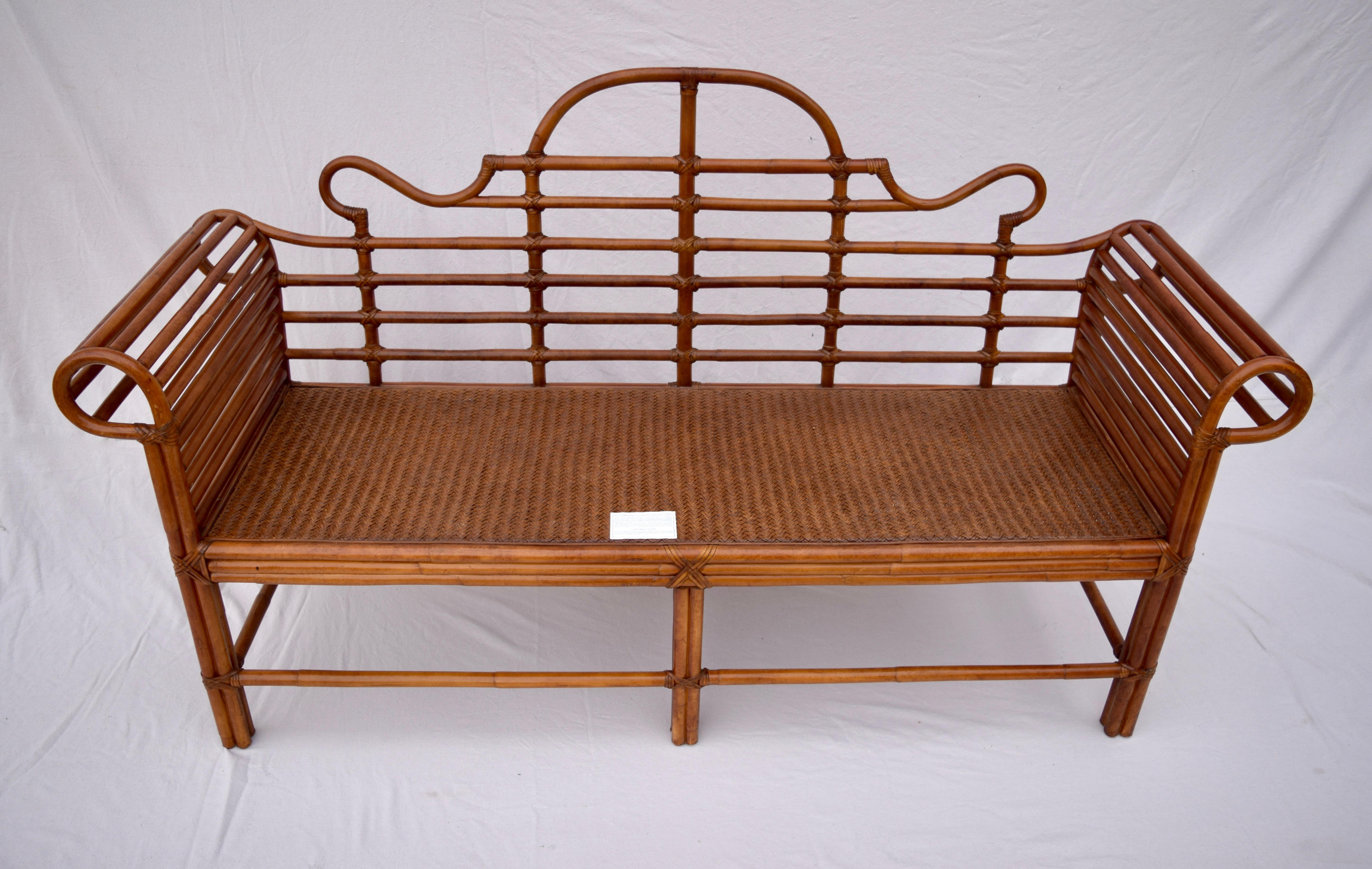 Lane Bamboo Caned Rattan Chinoiserie Sofa 11